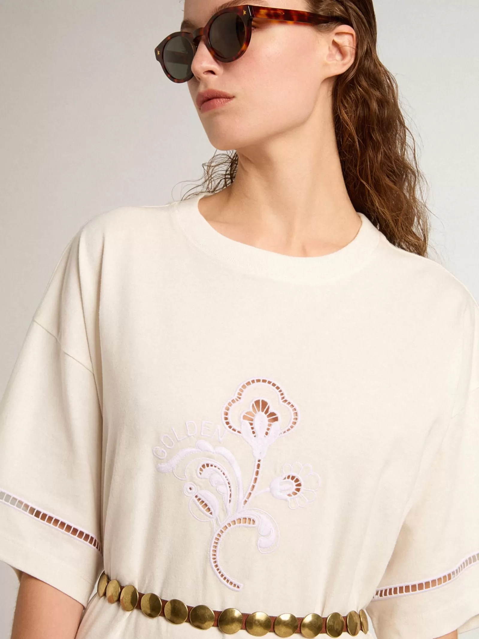 Robe t-shirt en coton blanc avec ceinture | Golden Goose Cheap