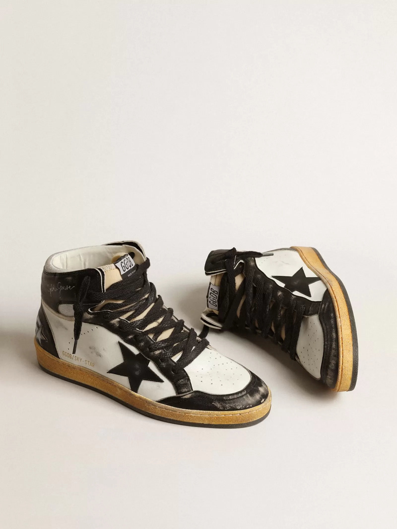 Sky-Star en nappa blanc avec étoile en cuir noir | Golden Goose Cheap