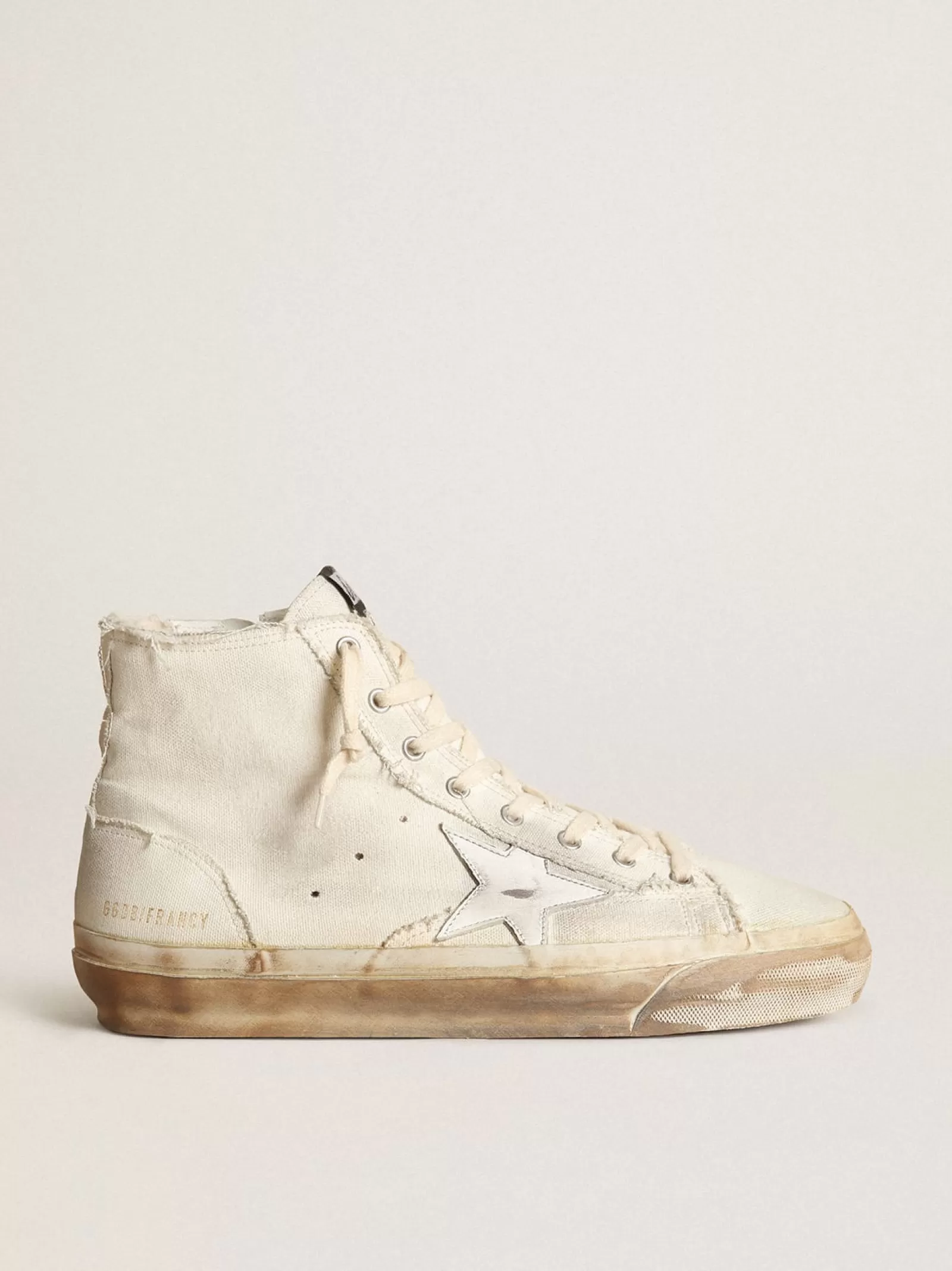 Sneakers Francy en toile ivoire avec étoile en cuir blanc | Golden Goose Discount