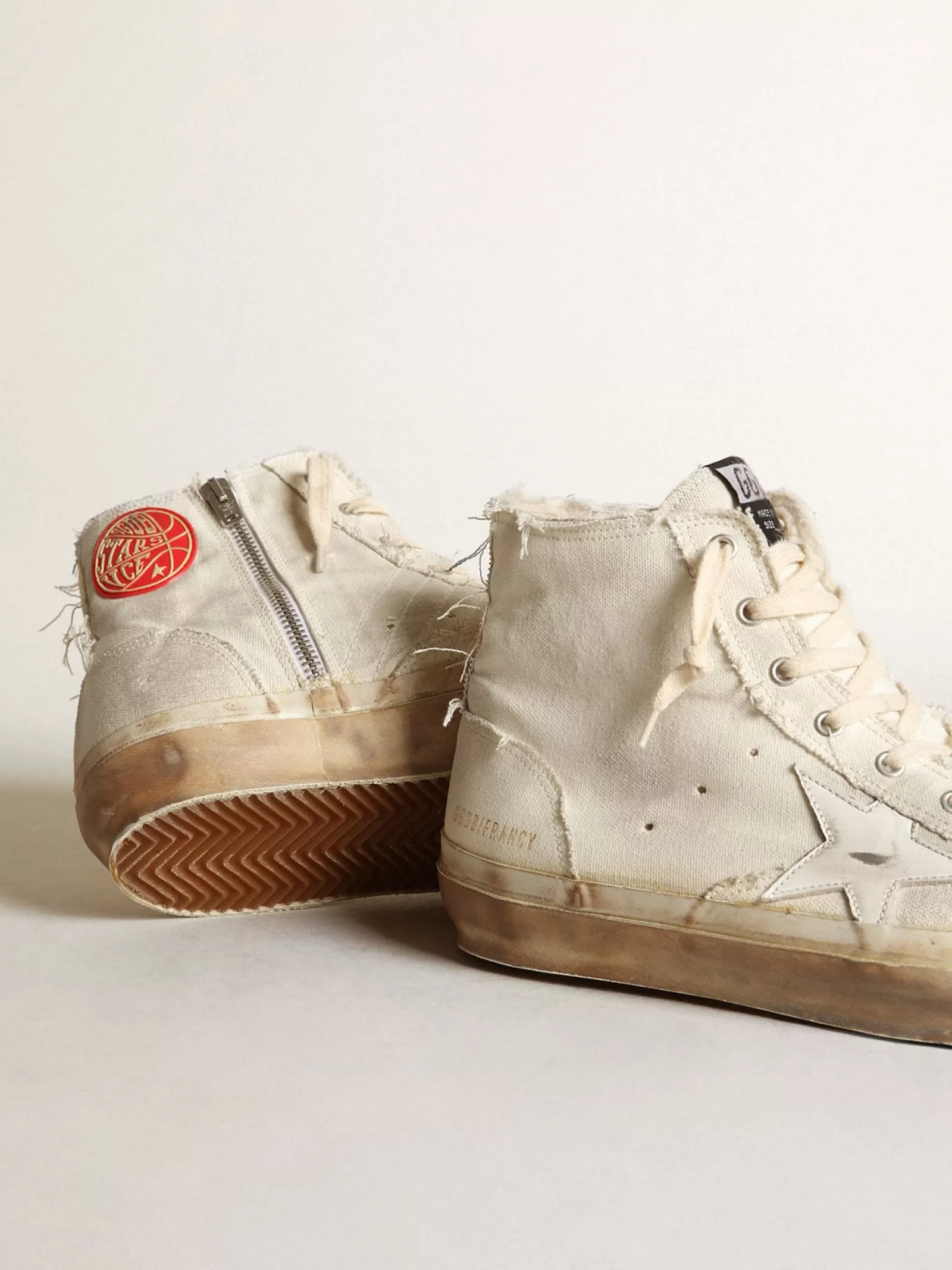 Sneakers Francy en toile ivoire avec étoile en cuir blanc | Golden Goose Discount