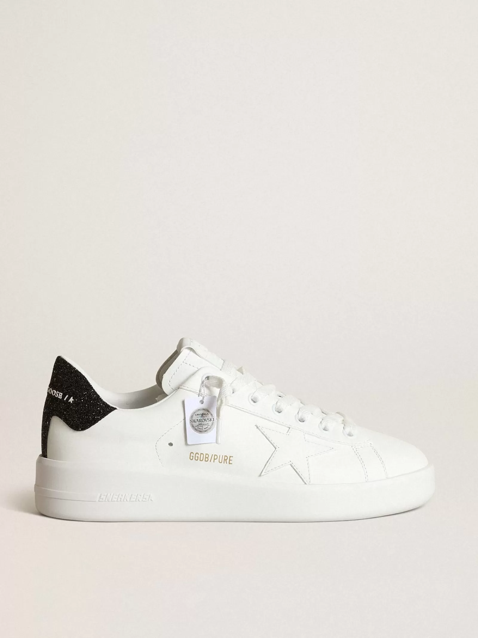 Sneakers Purestar en cuir blanc avec étoile ton sur ton et contrefort en cristaux Swarovski noirs | Golden Goose Cheap