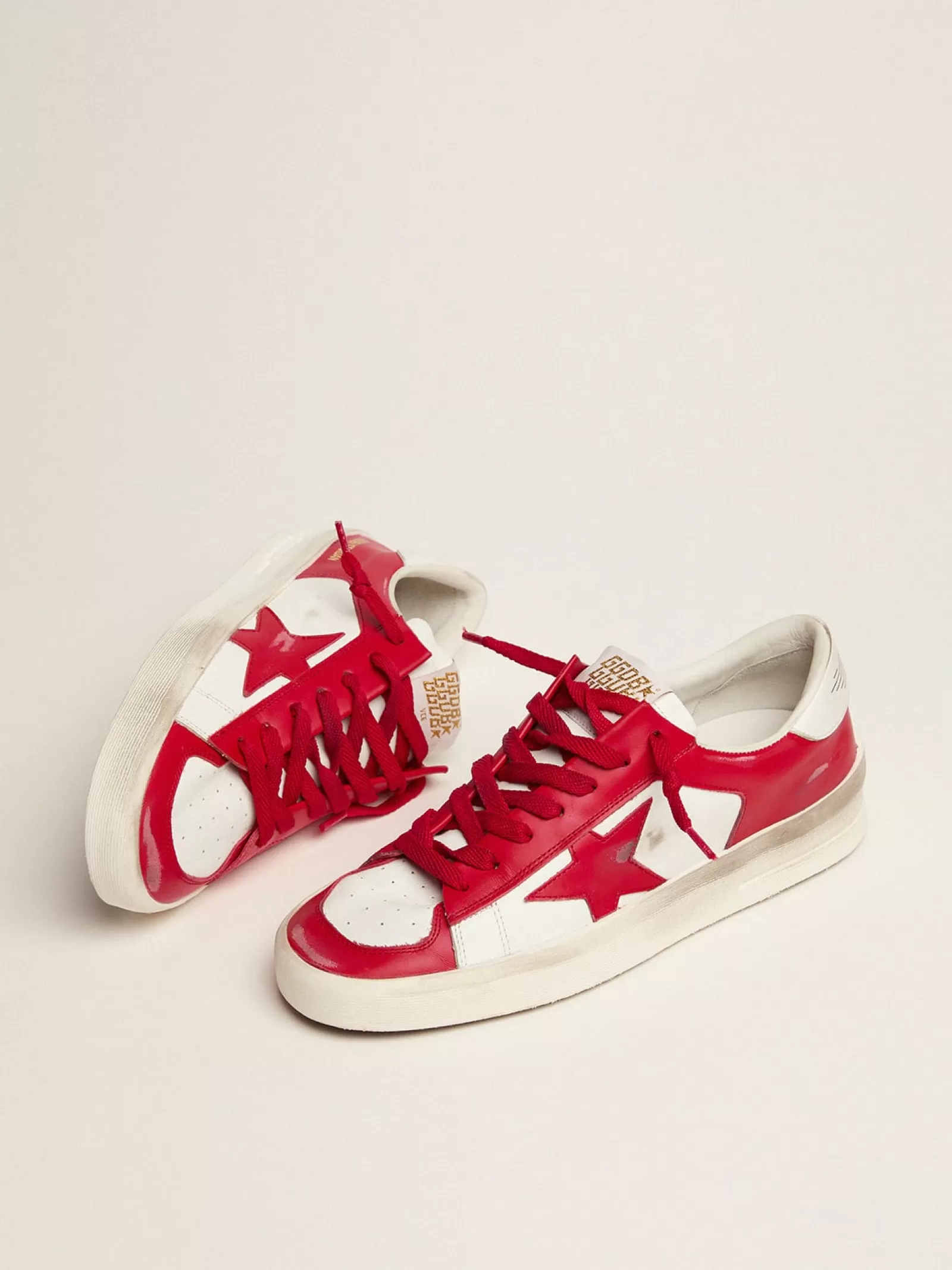 Stardan homme en cuir blanc et rouge | Golden Goose Discount