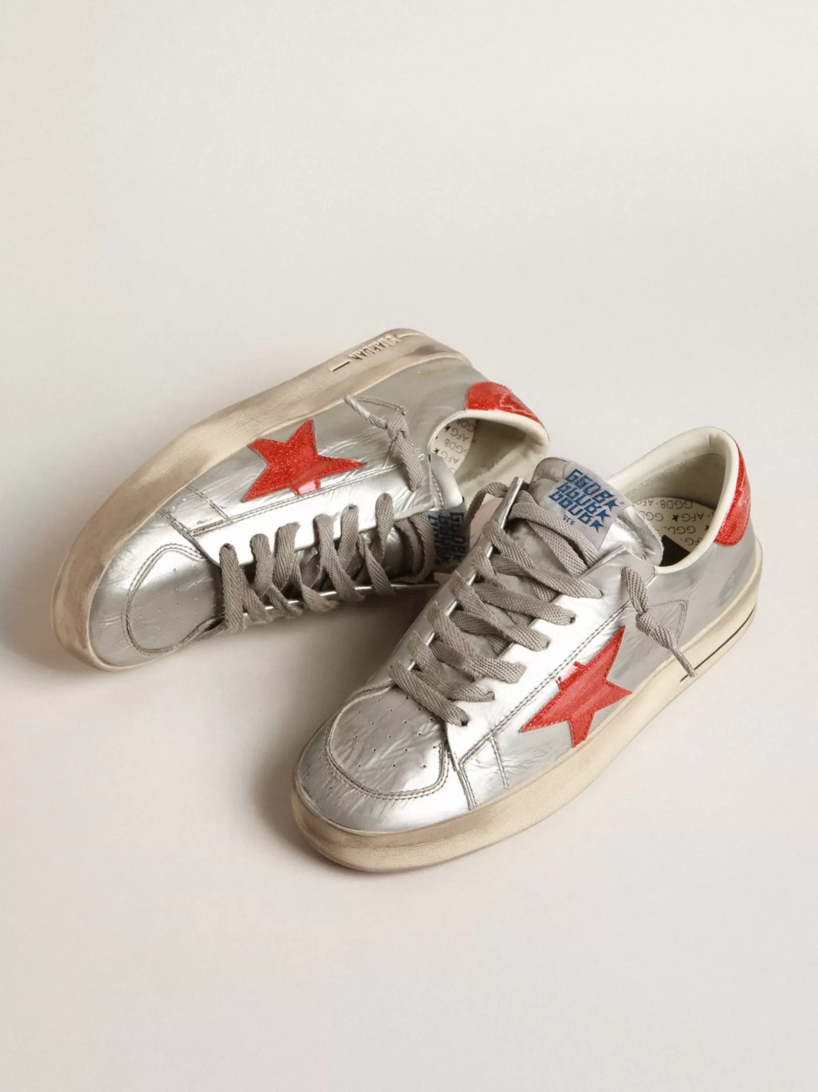 Stardan homme en cuir lamé avec empiècements à paillettes rouges | Golden Goose Outlet