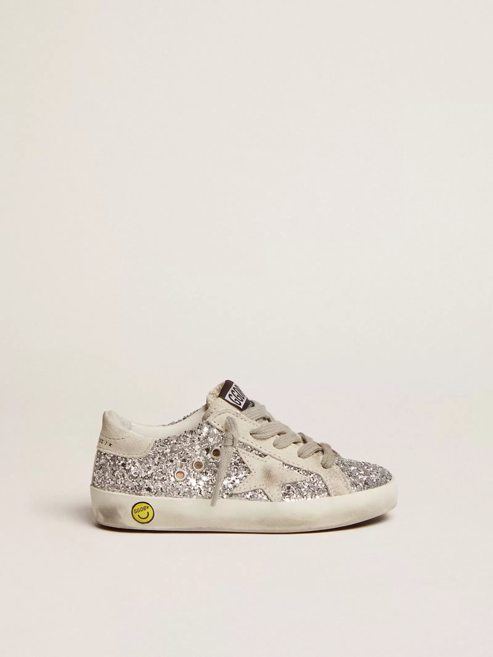 Super-Star Junior à paillettes argentées et détails en daim | Golden Goose Store