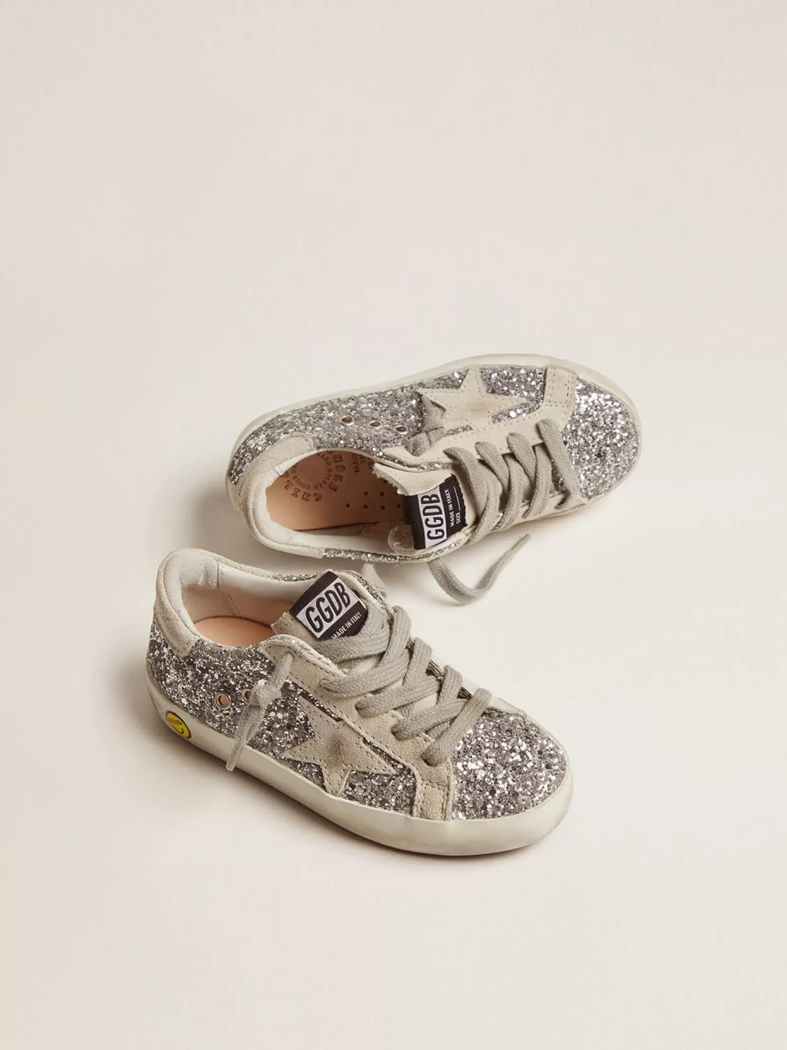 Super-Star Junior à paillettes argentées et détails en daim | Golden Goose Store