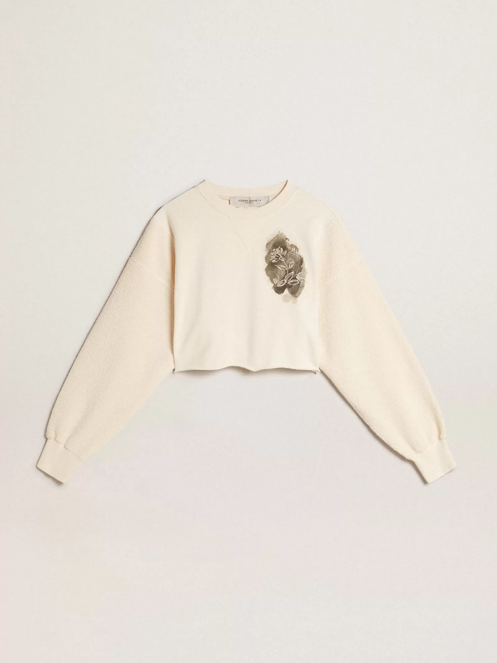 Sweat-shirt cropped en coton blanc vieilli | Golden Goose Cheap