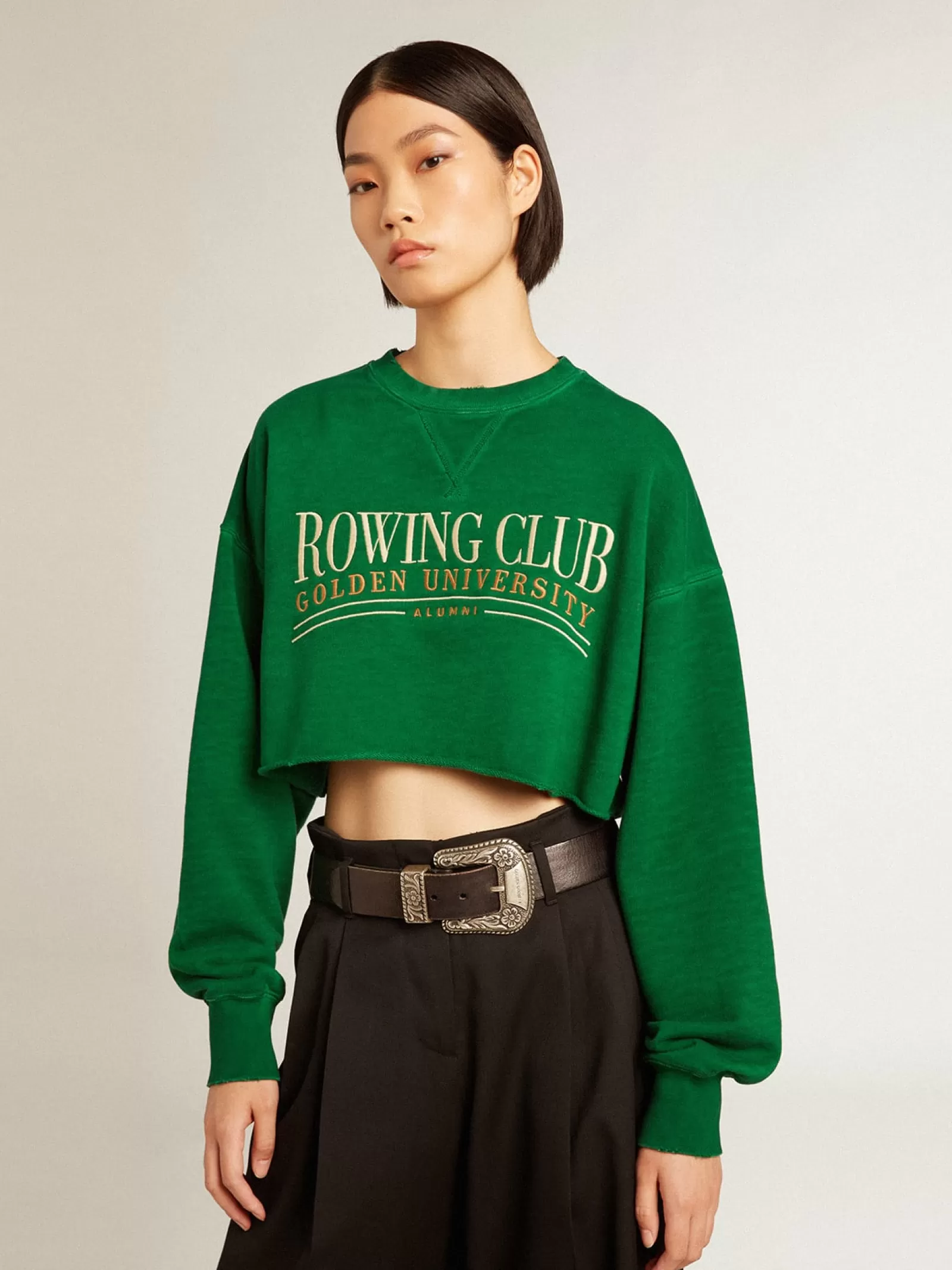 Sweat-shirt cropped ras-du-cou en coton vert | Golden Goose Sale