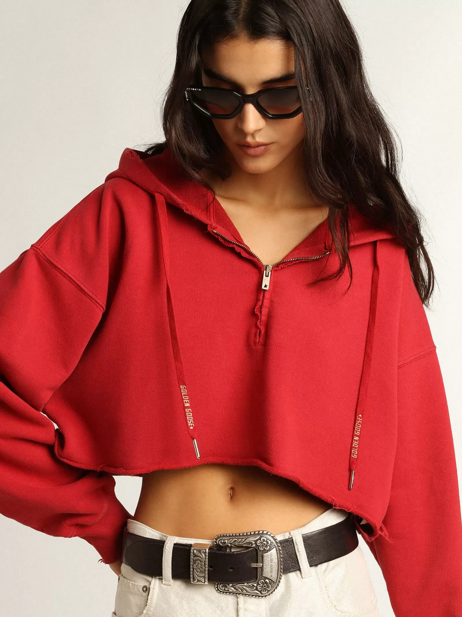 Sweat-shirt cropped rouge avec capuche | Golden Goose Best Sale