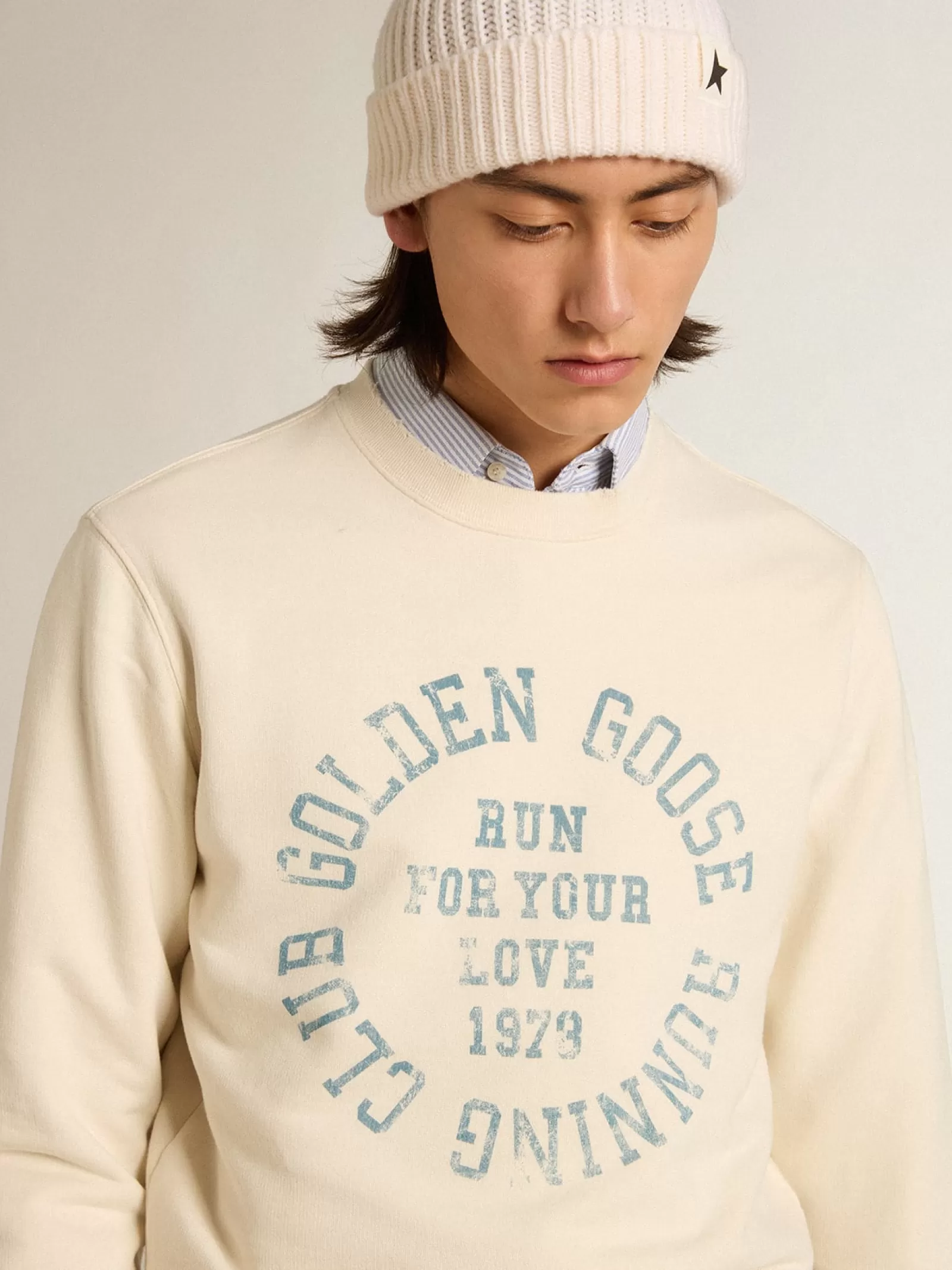 Sweat-shirt en coton blanc vieilli | Golden Goose Cheap