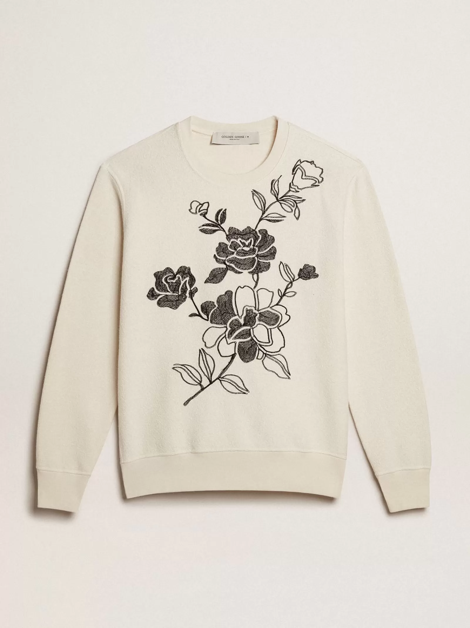 Sweat-shirt en coton blanc vieilli avec broderie | Golden Goose Shop