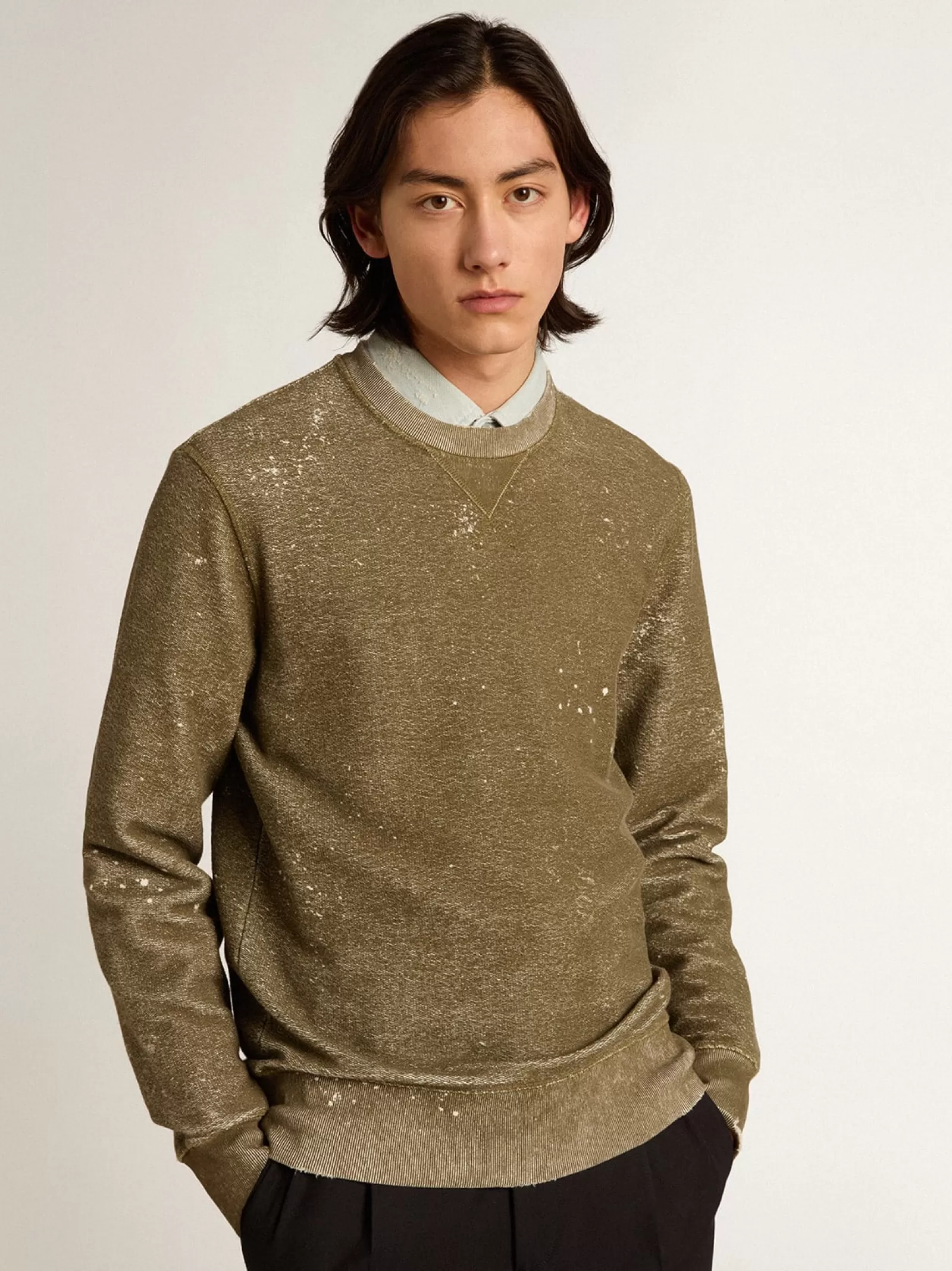 Sweat-shirt en coton couleur hêtre effet vintage | Golden Goose Store