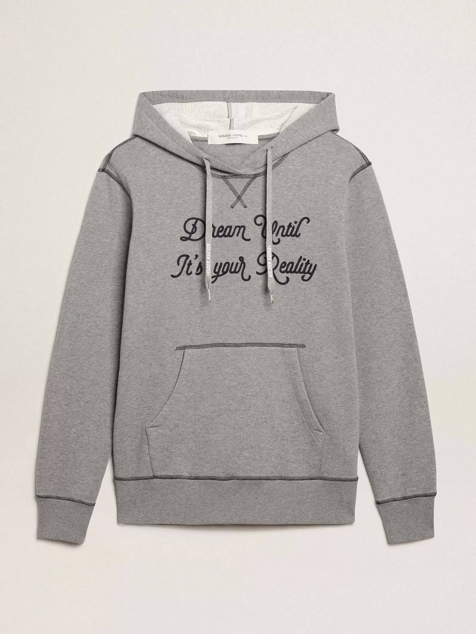 Sweat-shirt gris chiné en coton avec capuche | Golden Goose Shop