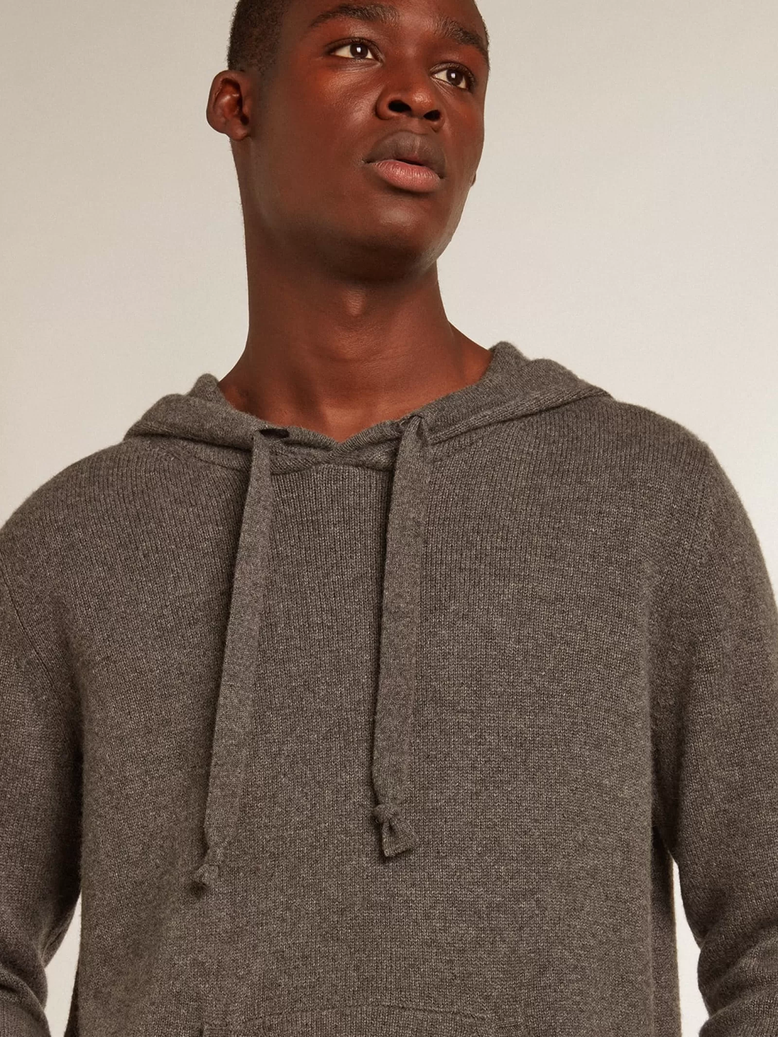 Sweat-shirt homme en cachemire mélangé gris chiné avec capuche | Golden Goose Store