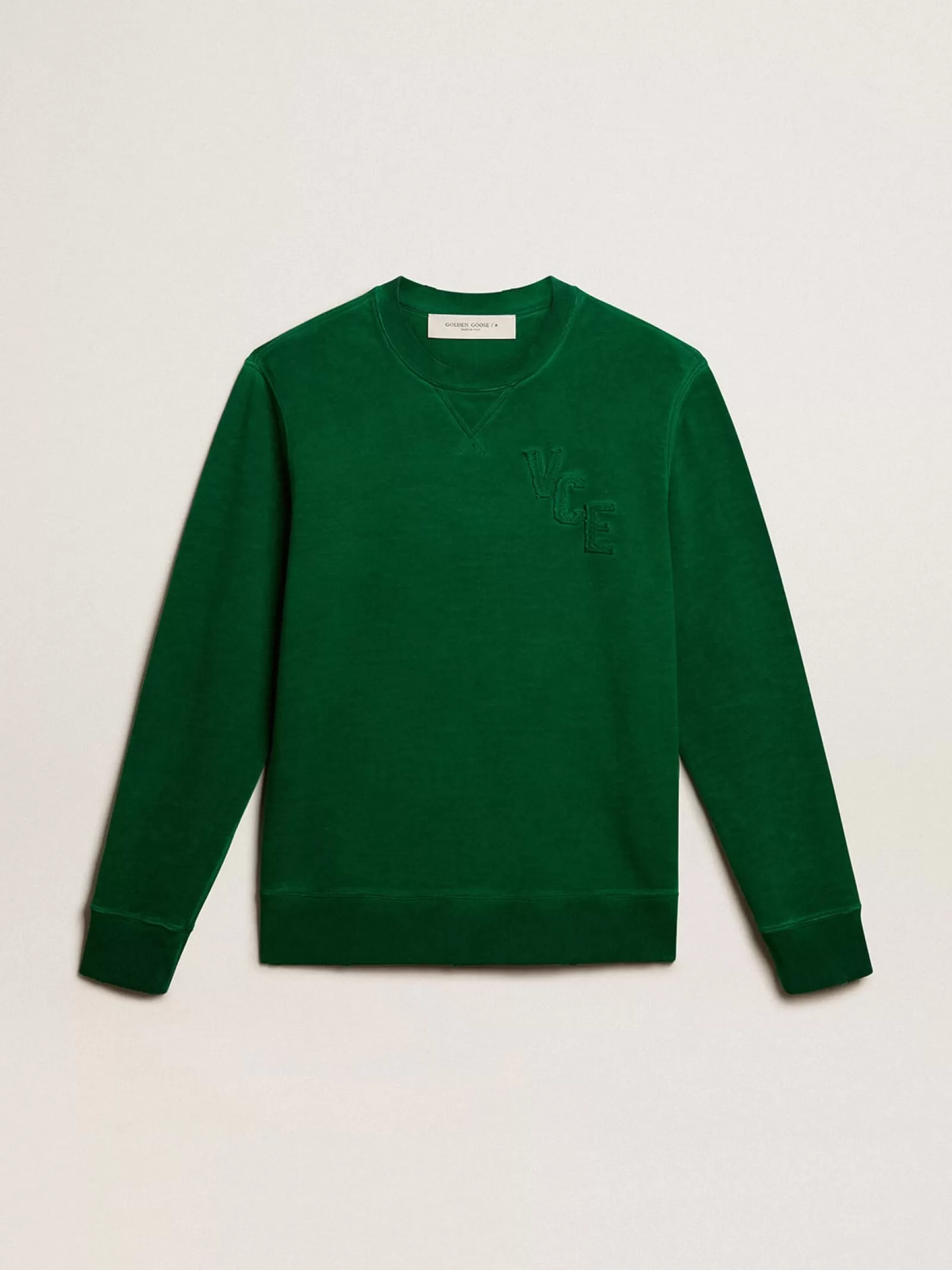 Sweat-shirt ras-du-cou en molleton de coton vert | Golden Goose Cheap