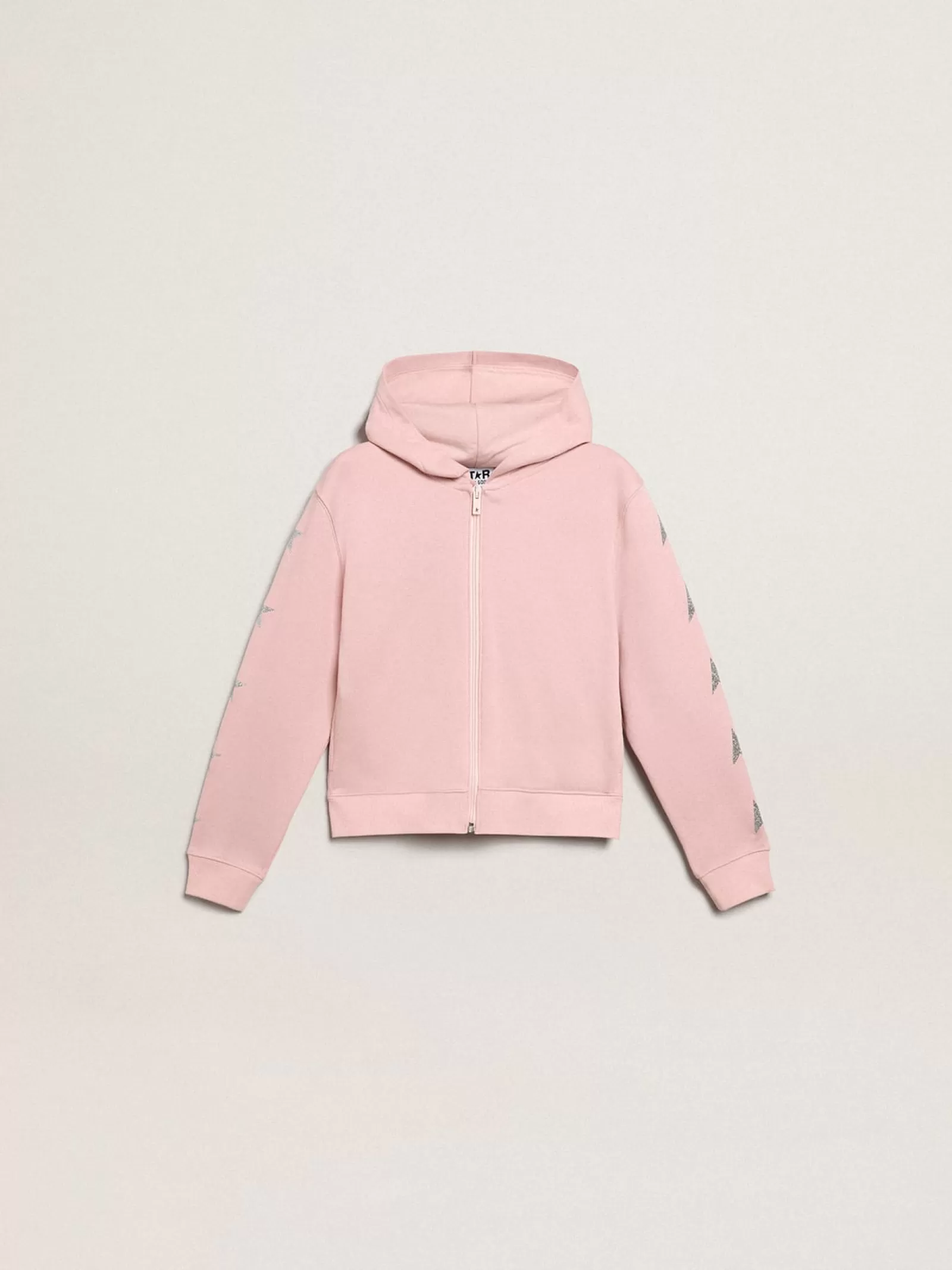 Sweat-shirt rose à capuche avec étoiles à paillettes argentées | Golden Goose Discount