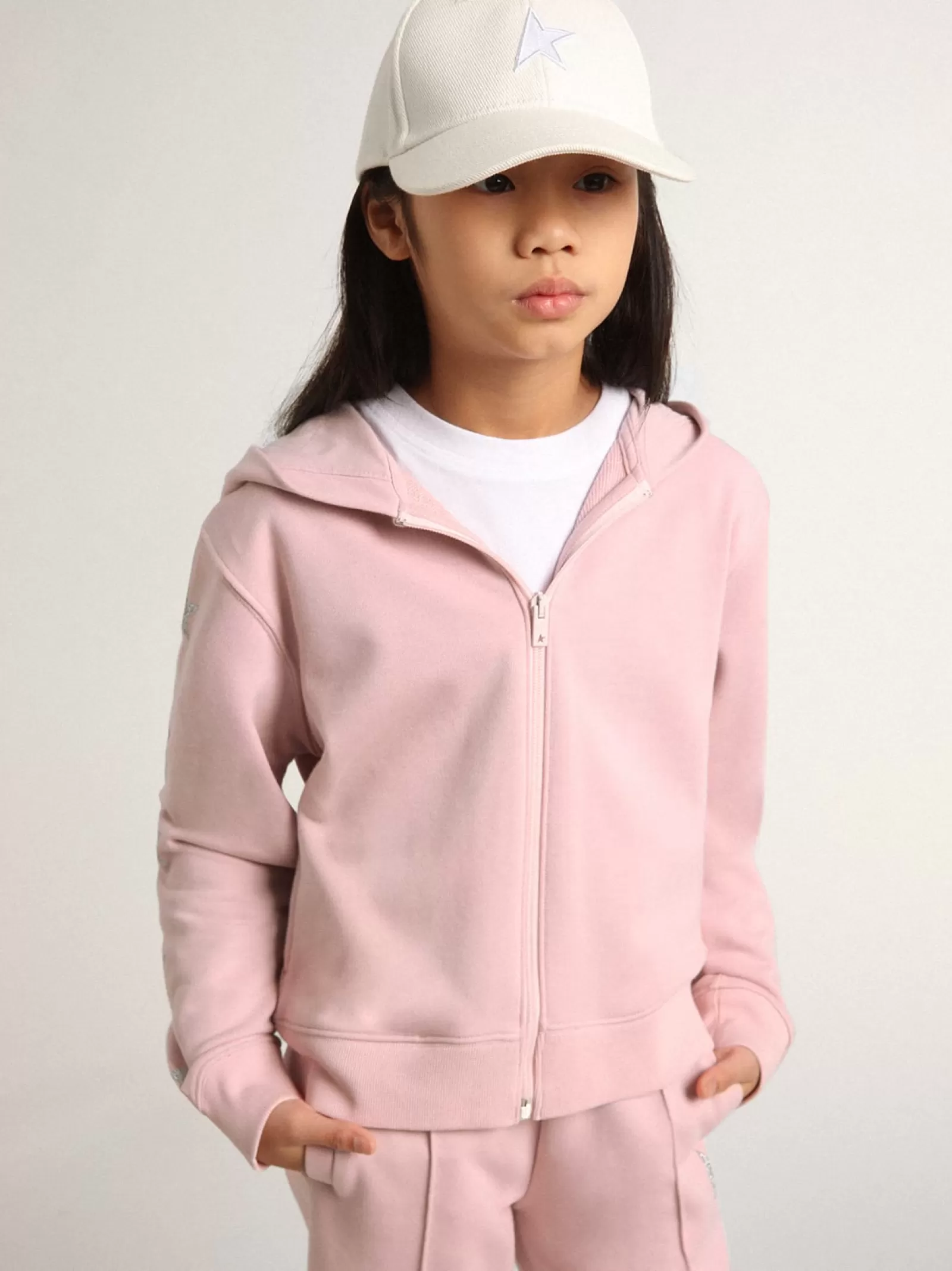 Sweat-shirt rose à capuche avec étoiles à paillettes argentées | Golden Goose Discount