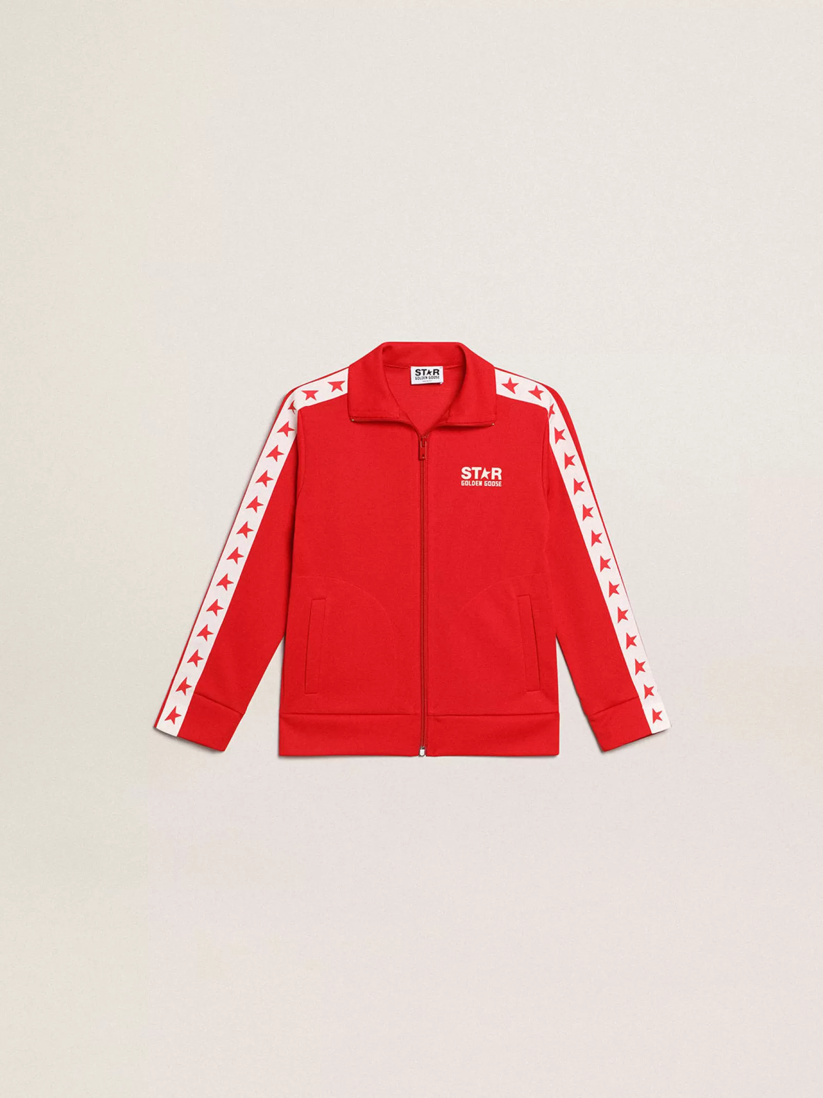 Sweat-shirt zippé rouge avec bande blanche et étoiles rouges | Golden Goose Store