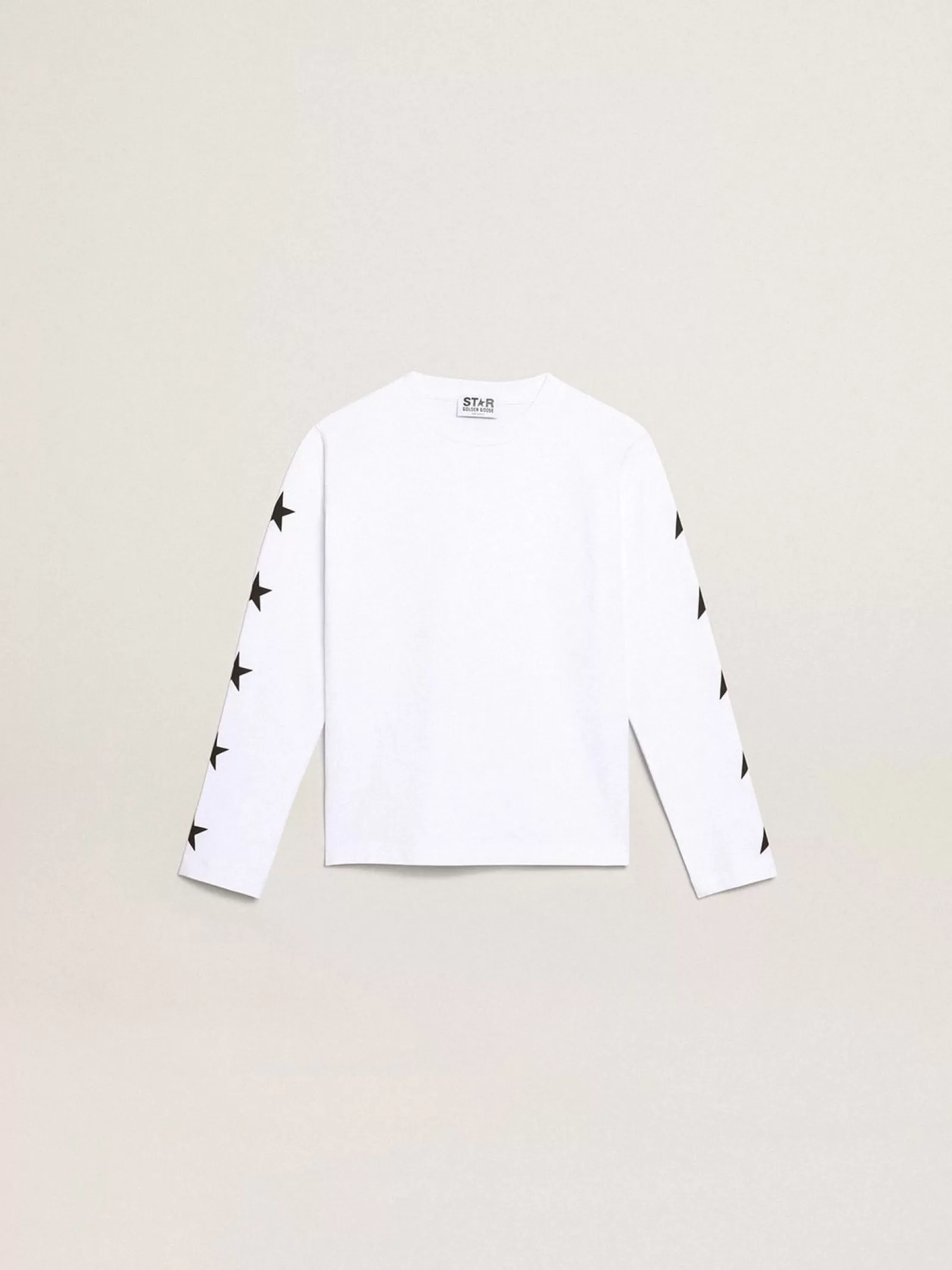 T-shirt blanc à manches longues avec étoiles noires contrastées | Golden Goose Cheap