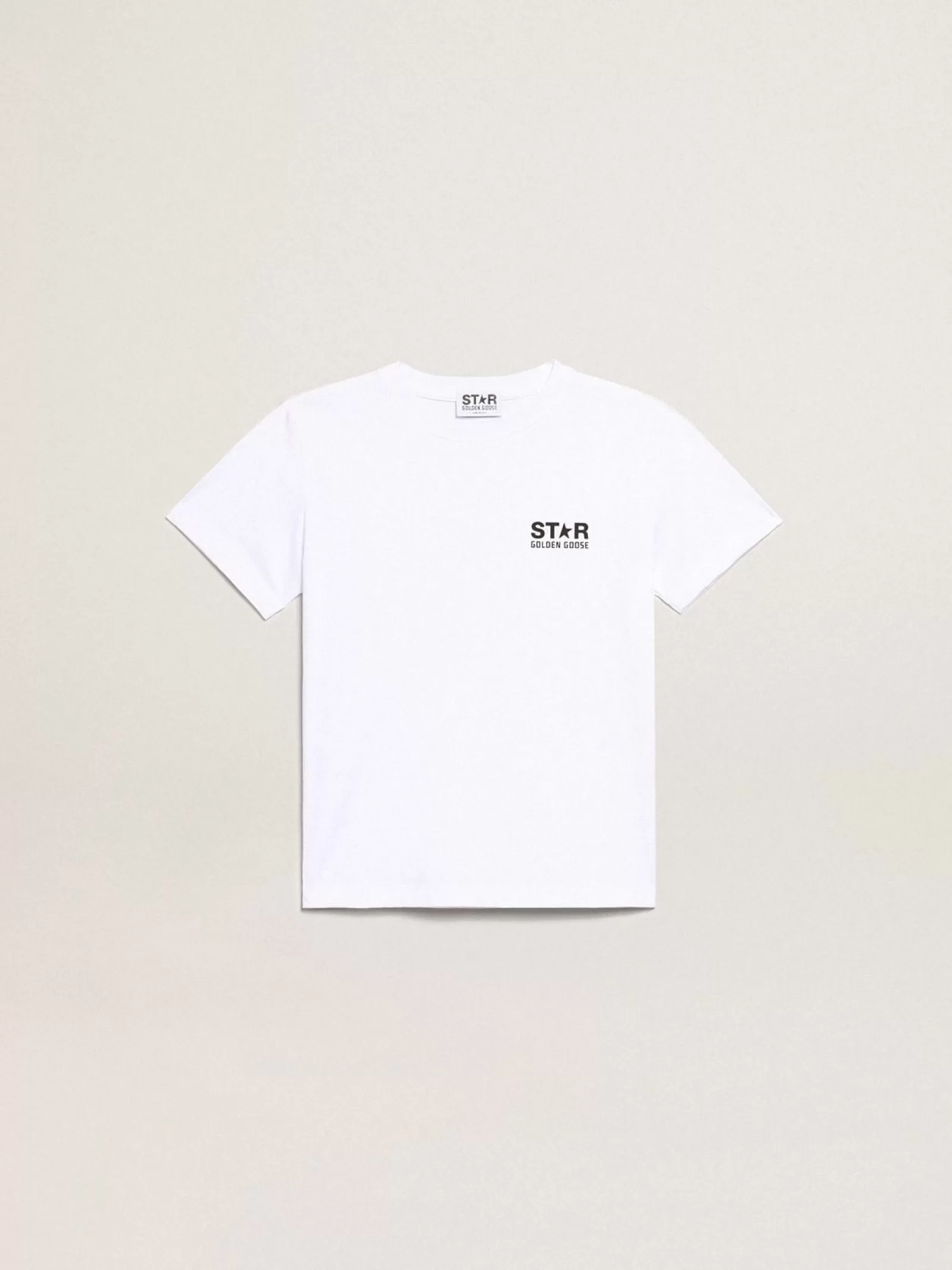 T-shirt blanc avec logo et étoile noirs contrastés | Golden Goose Fashion