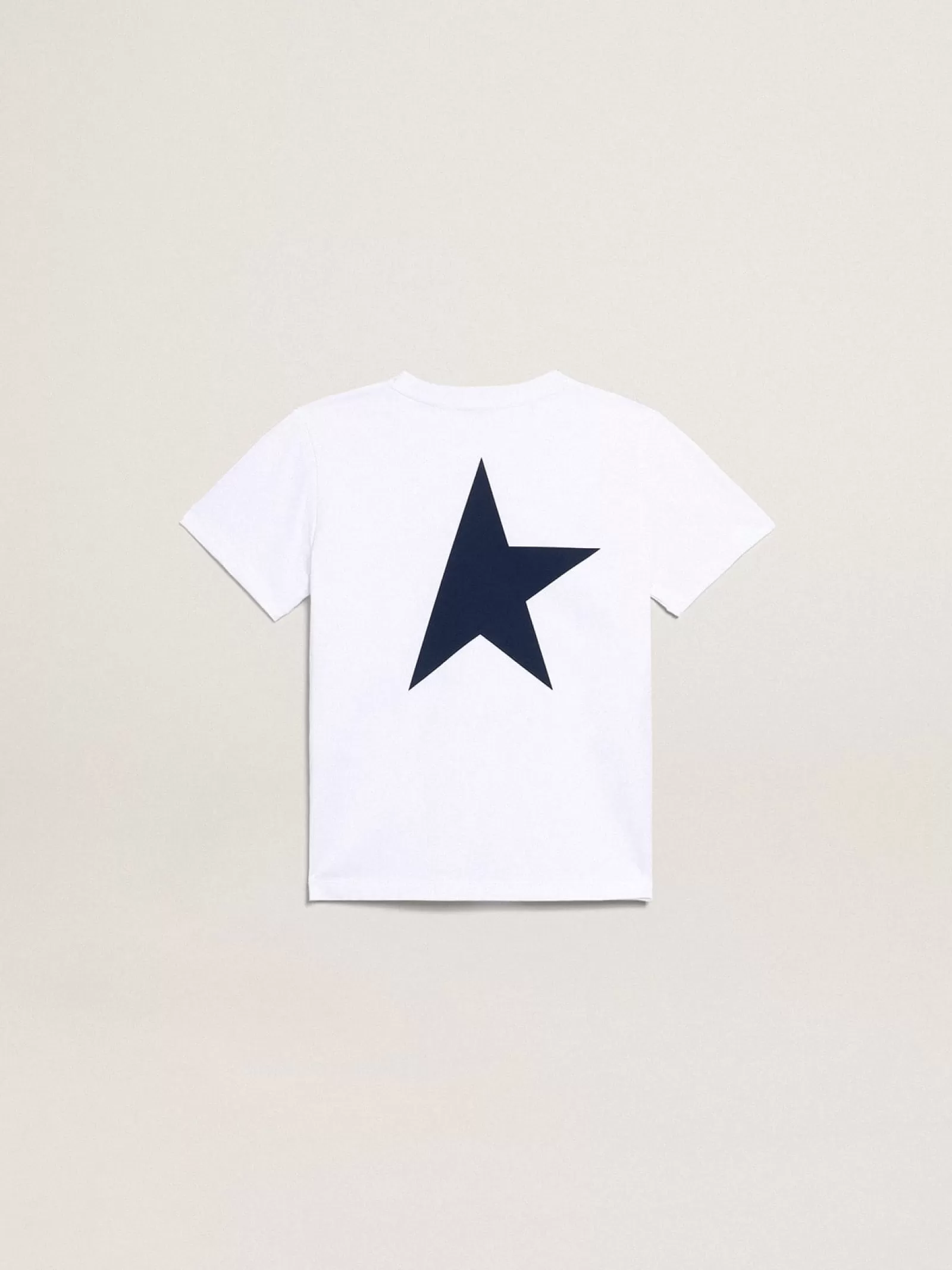 T-shirt blanc garçon avec logo et étoile bleu foncé contrastés | Golden Goose Best