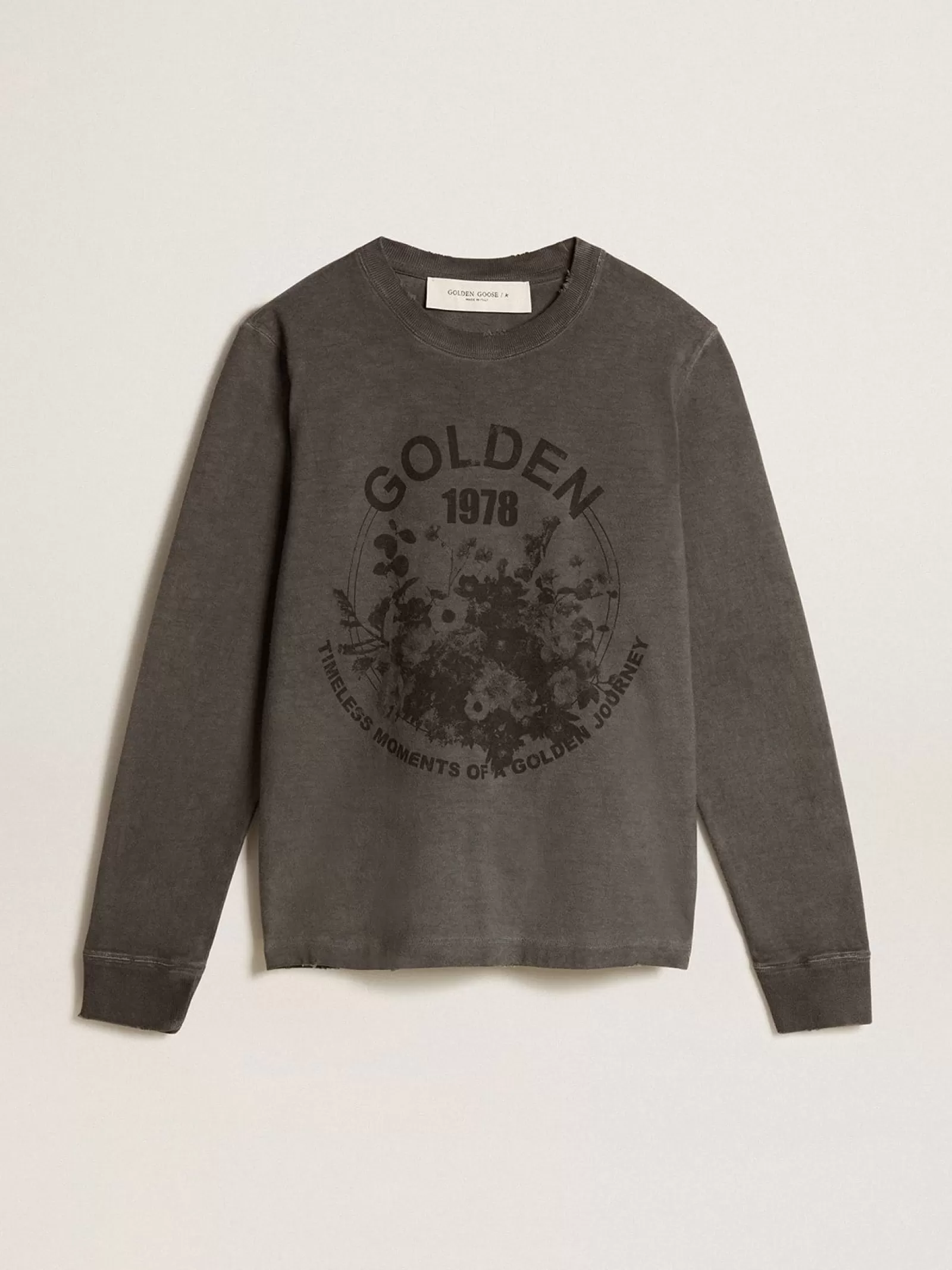 T-shirt en coton anthracite avec imprimé sur le devant | Golden Goose Flash Sale