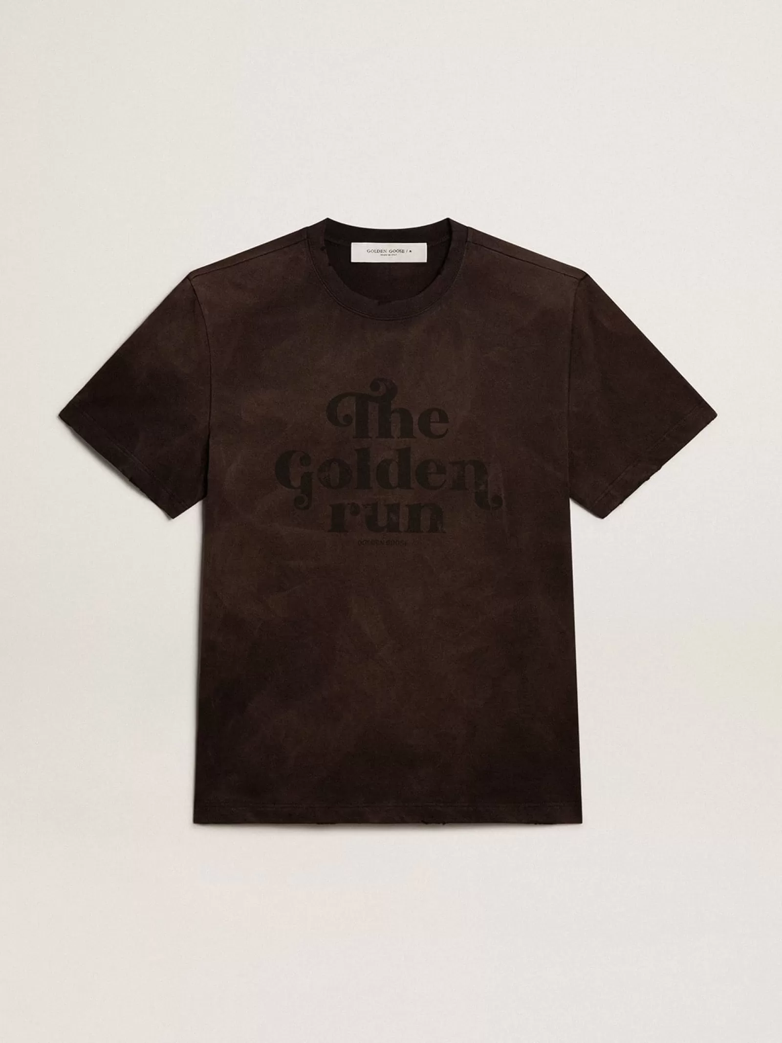 T-shirt en coton anthracite avec inscription sur le devant | Golden Goose Store