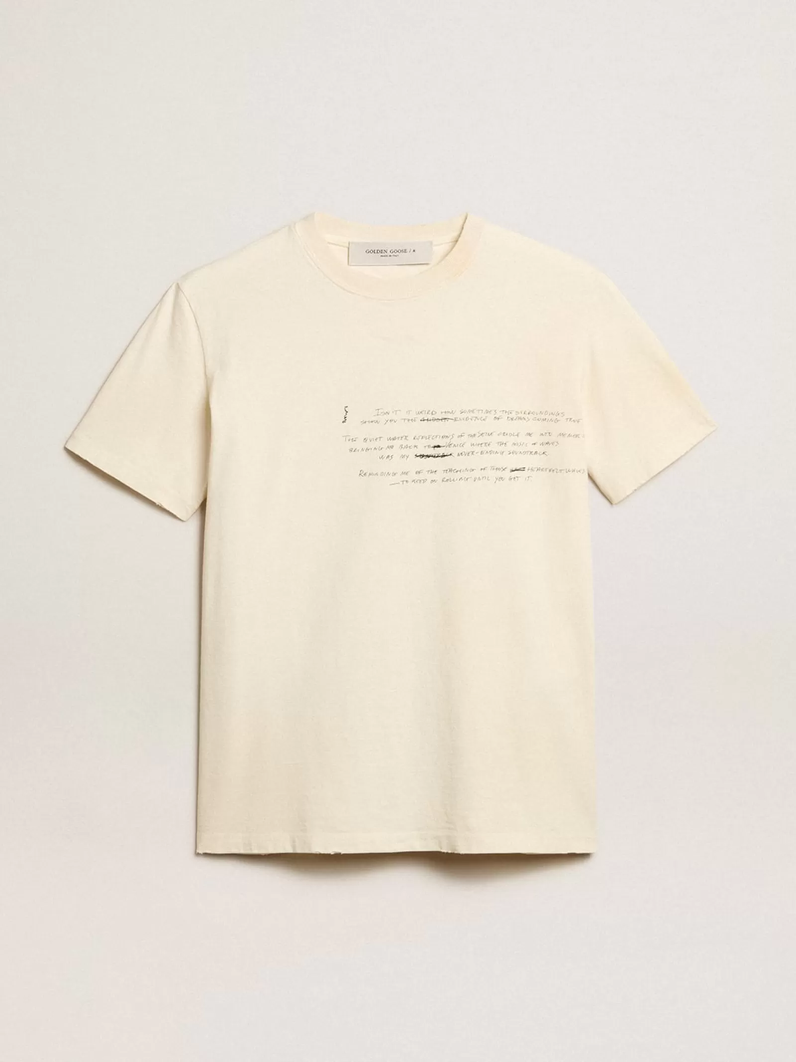 T-shirt femme en coton blanc vieilli avec inscription brodée | Golden Goose Outlet