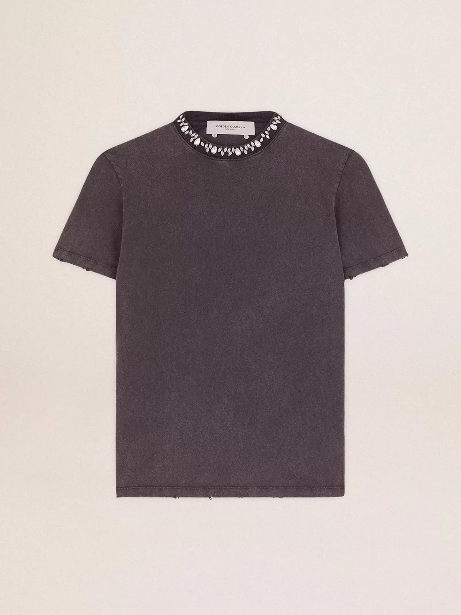 T-shirt femme gris anthracite avec cristaux | Golden Goose Cheap