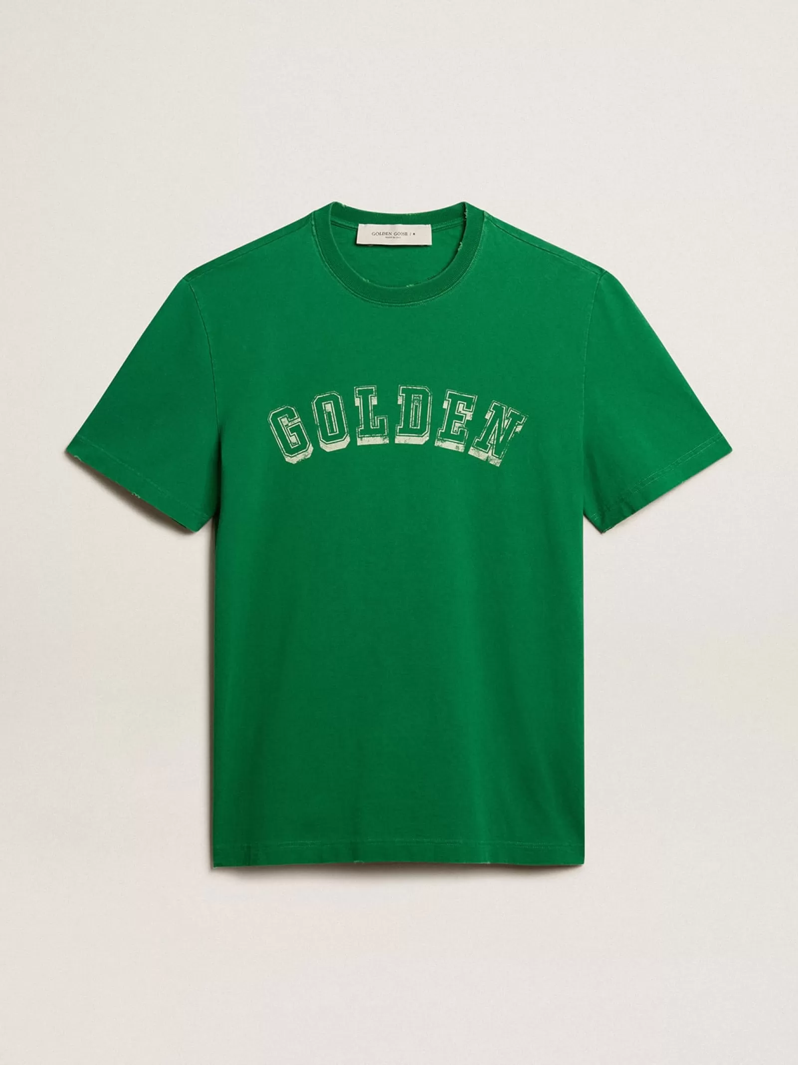 T-shirt homme en coton vert avec inscription au centre | Golden Goose Online