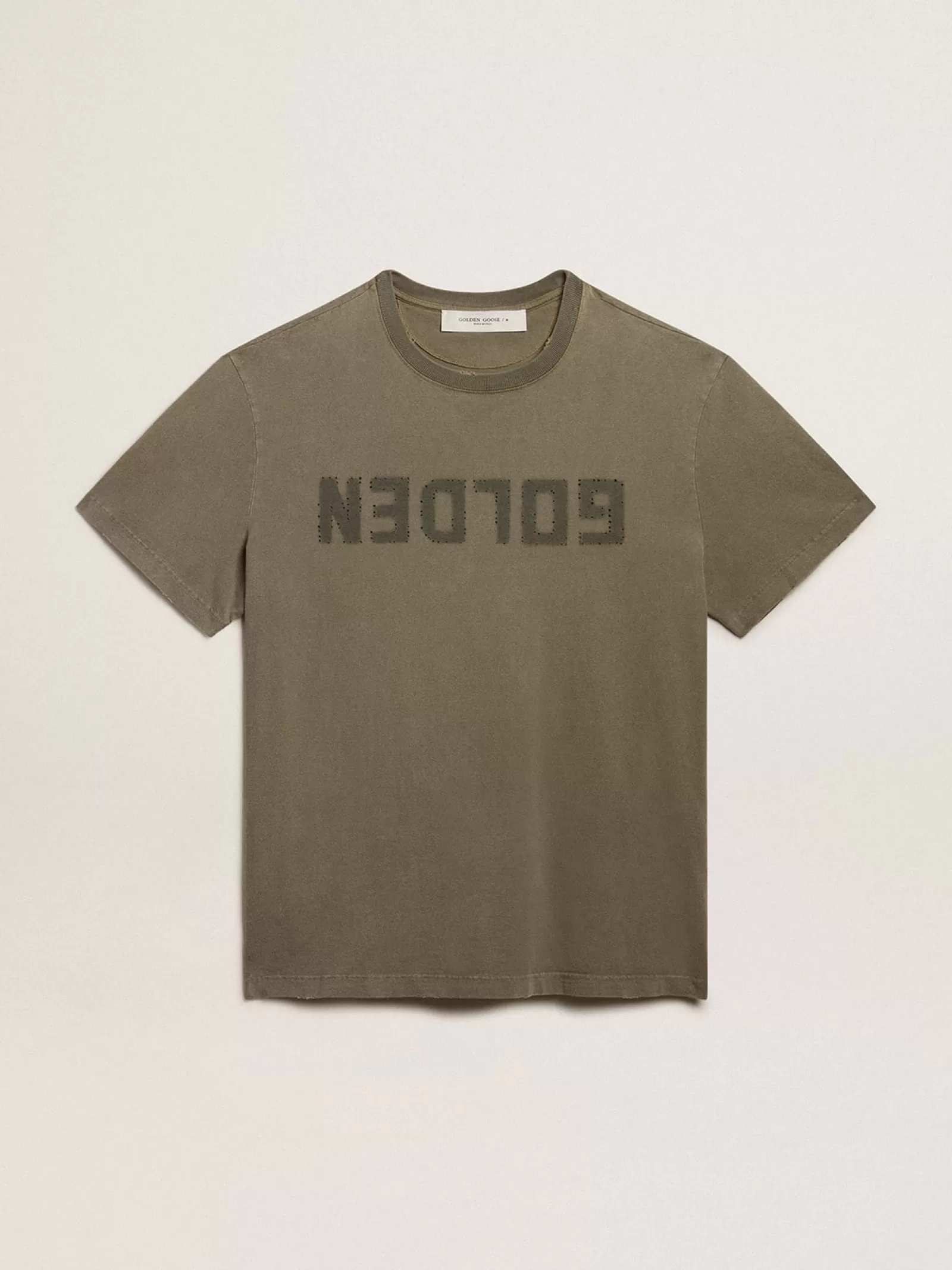 T-shirt homme vert olive avec inscription Golden | Golden Goose Outlet