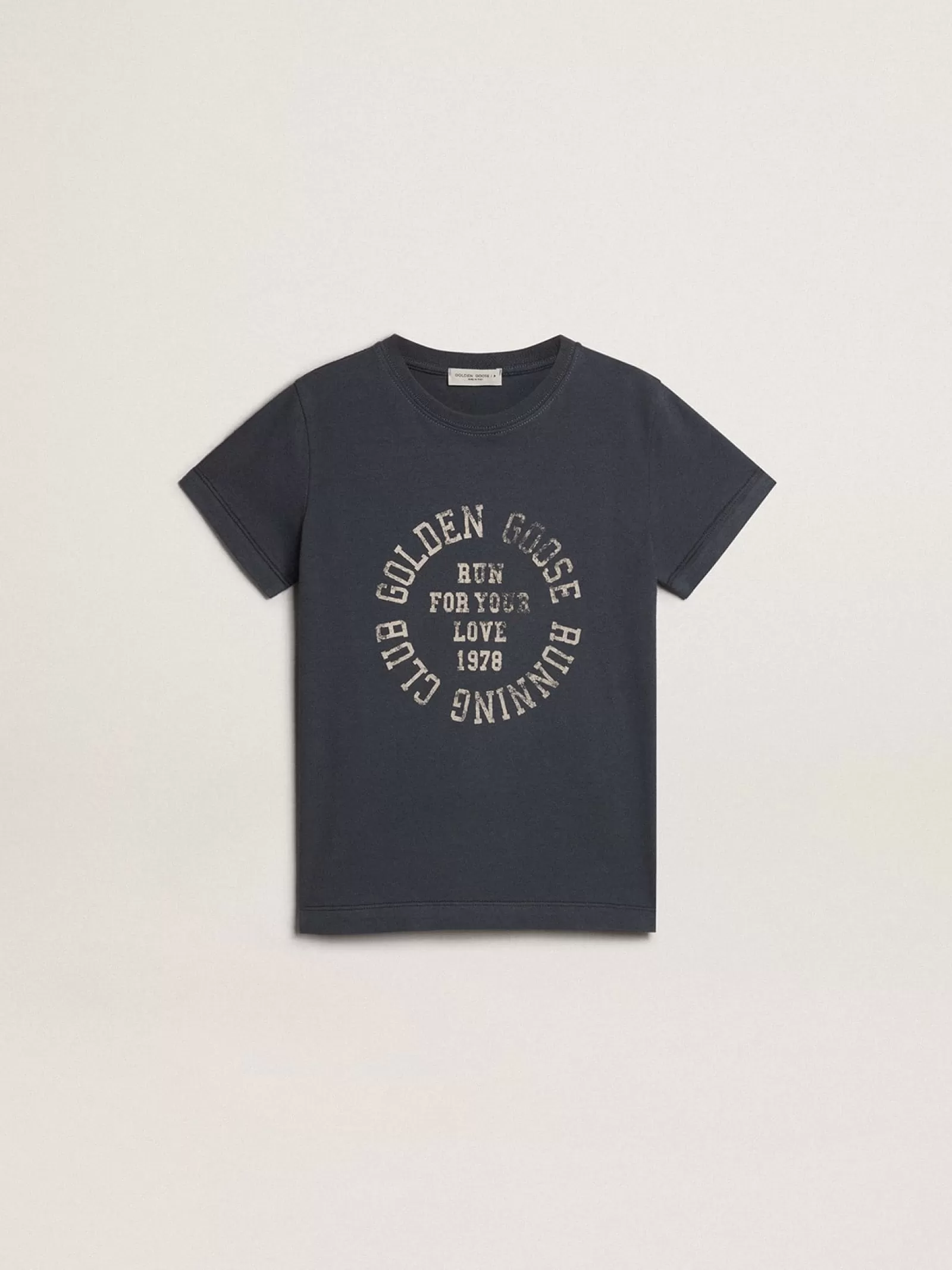 T-shirt pour garçon en coton bleu avec imprimé au centre | Golden Goose Clearance