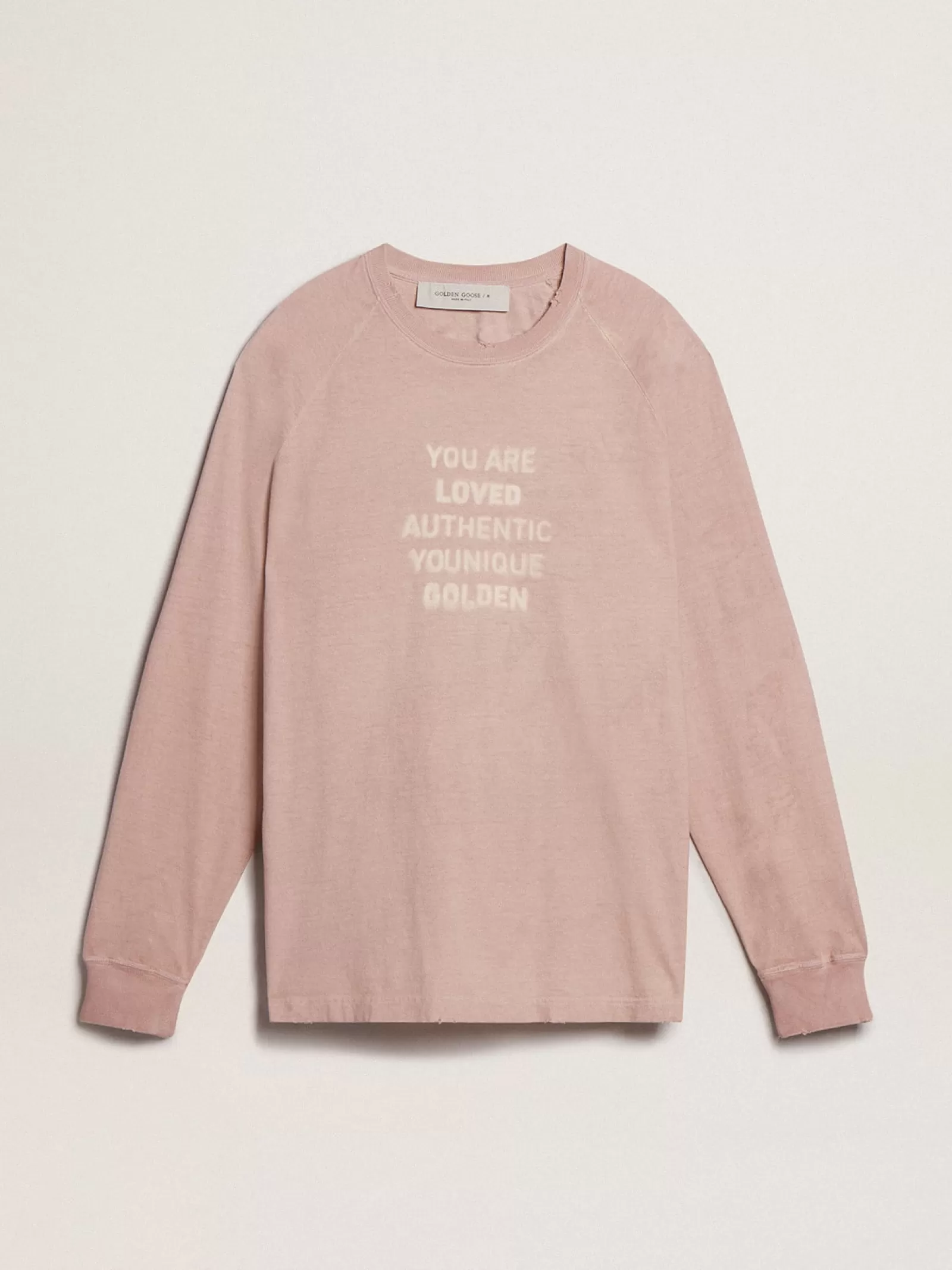 T-shirt rose poudré avec inscription blanche sur le devant | Golden Goose Outlet