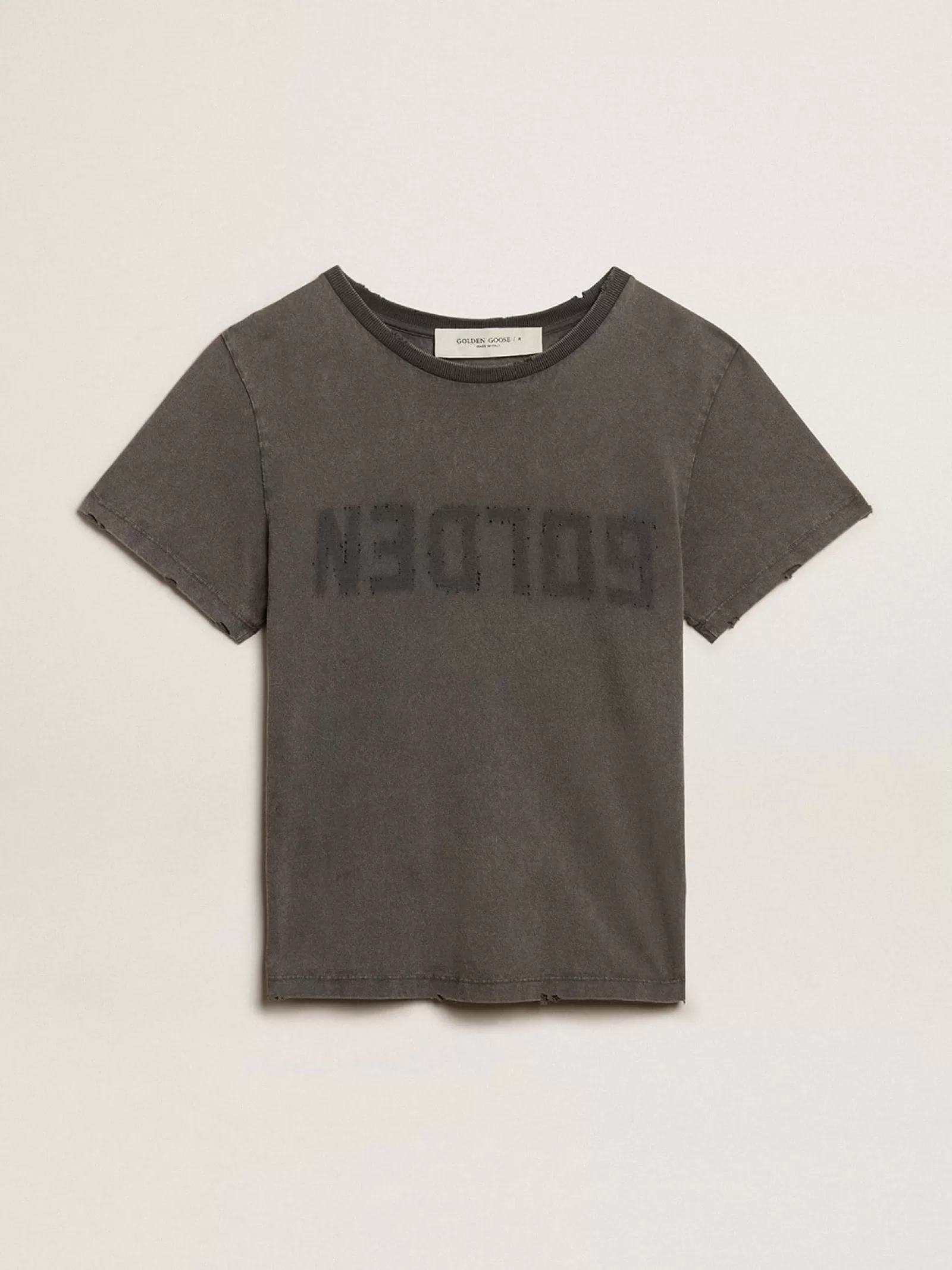 T-shirt slim gris anthracite avec traitement effet usé | Golden Goose Sale