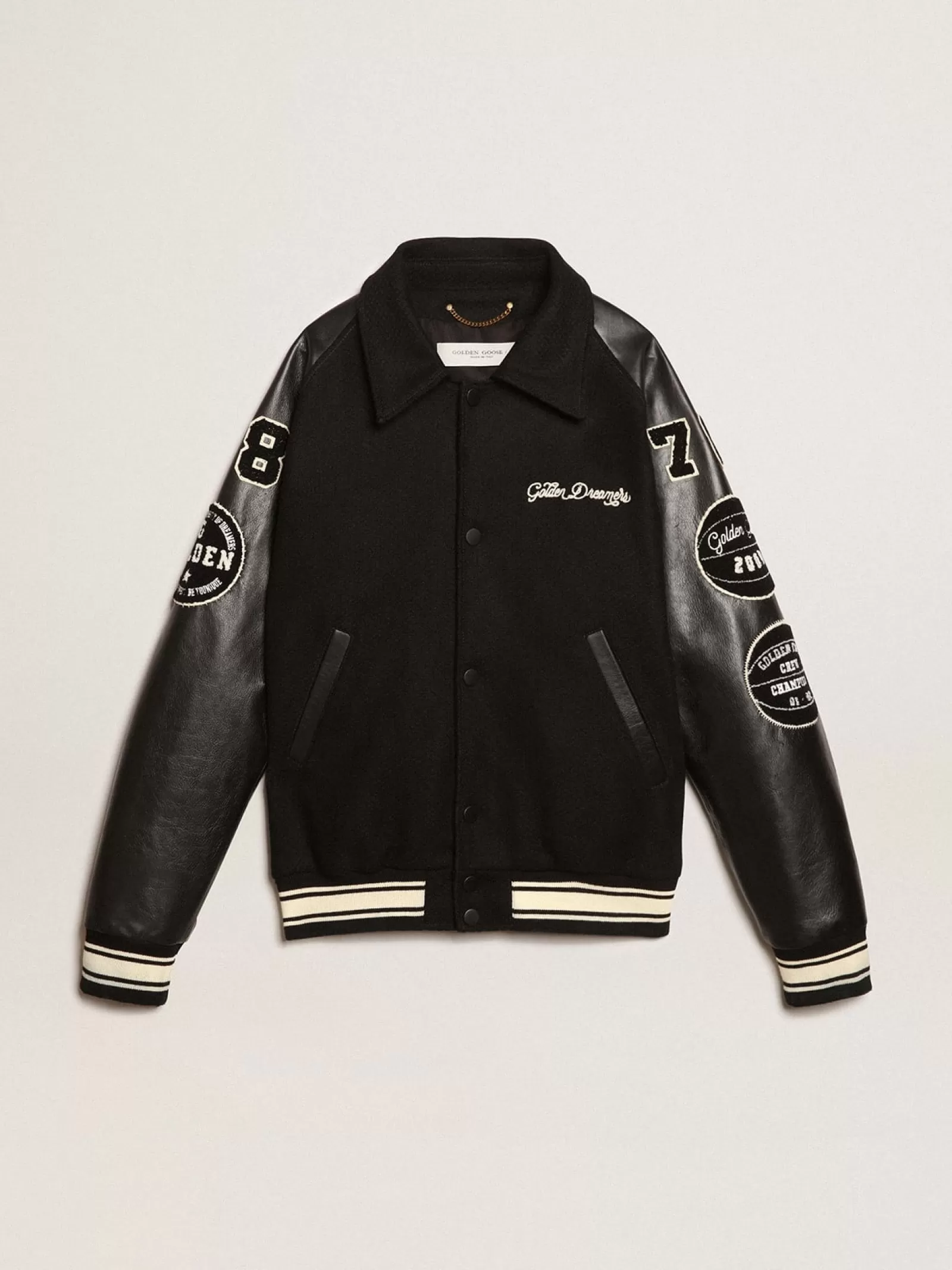 Veste bomber en laine noire avec patch | Golden Goose Online