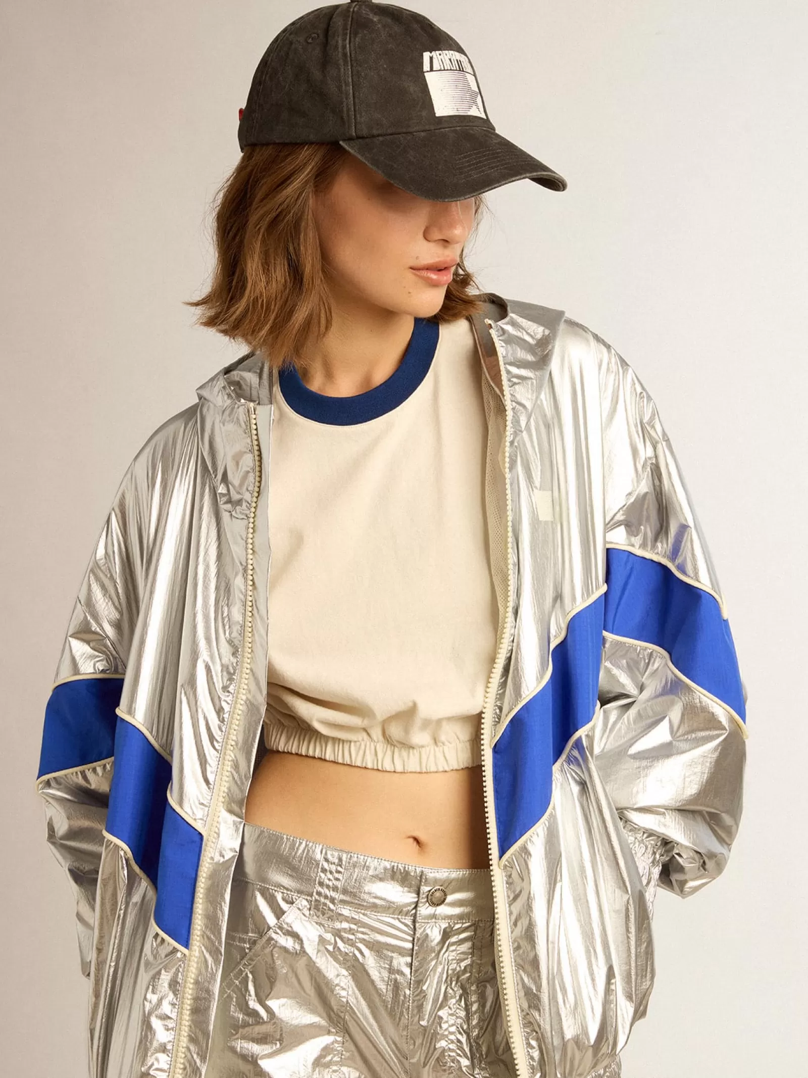 Veste coupe-vent pour femme en tissu technique argenté | Golden Goose Shop