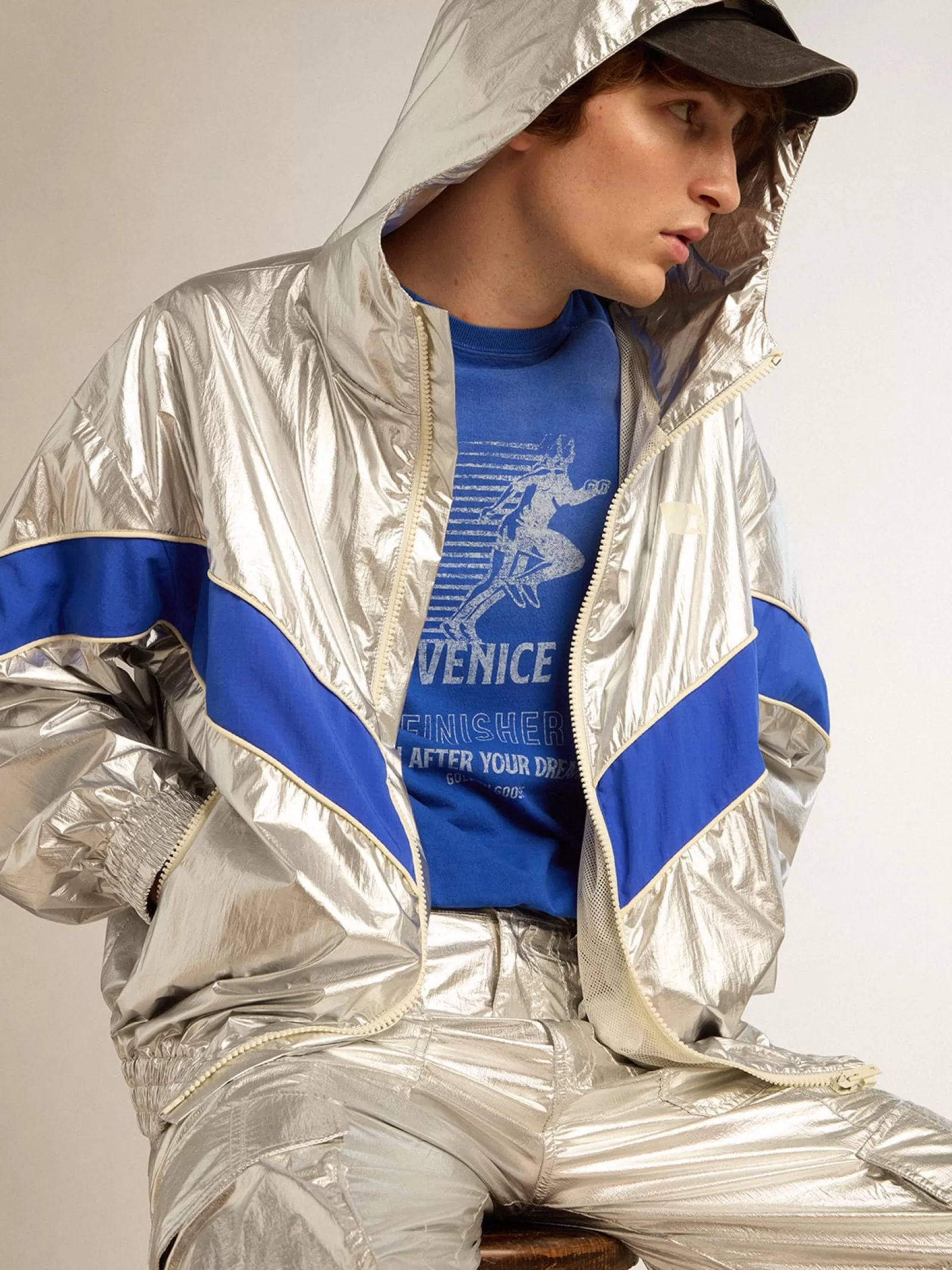 Veste coupe-vent pour homme en tissu technique argenté | Golden Goose Clearance
