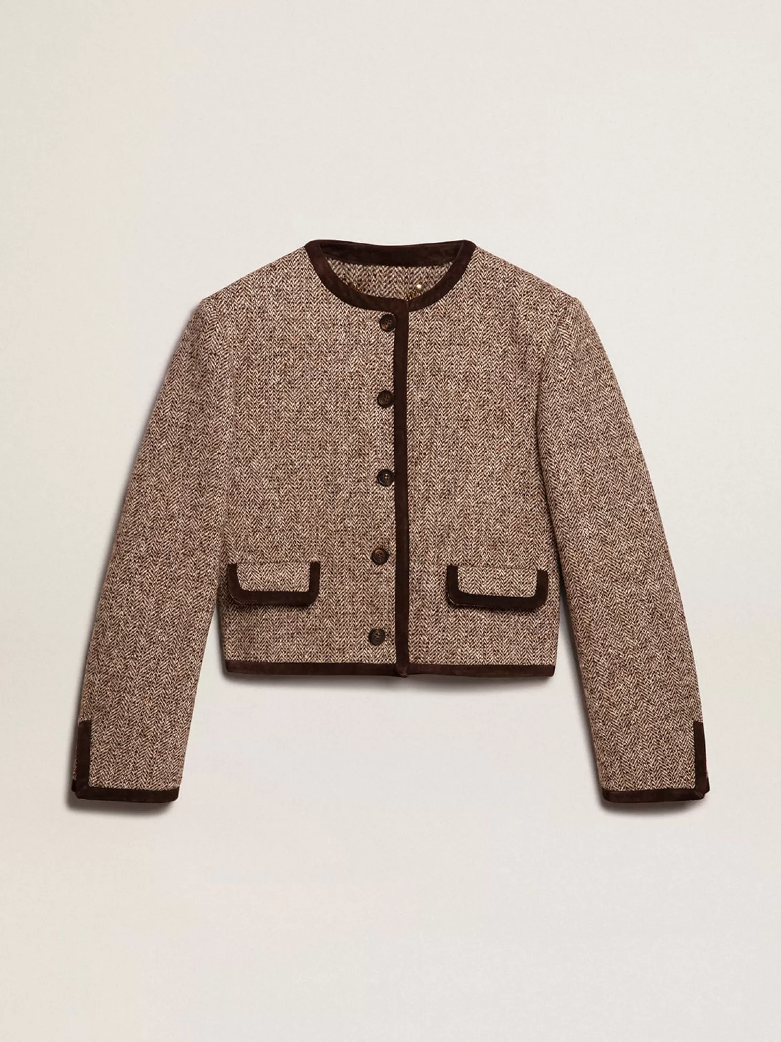 Veste cropped marron à fermeture boutonnée | Golden Goose Online