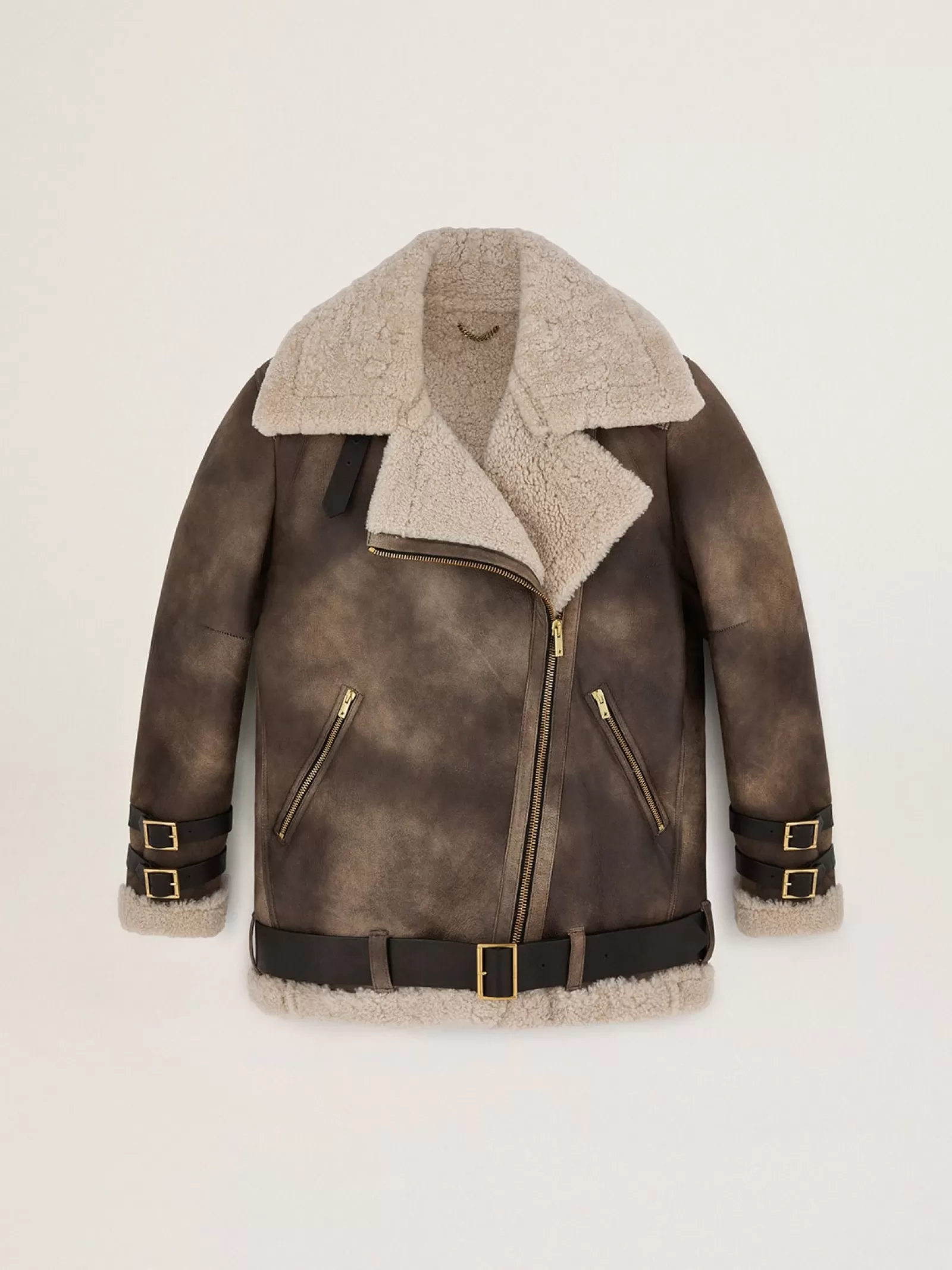 Veste en cuir femme avec col en shearling | Golden Goose Outlet