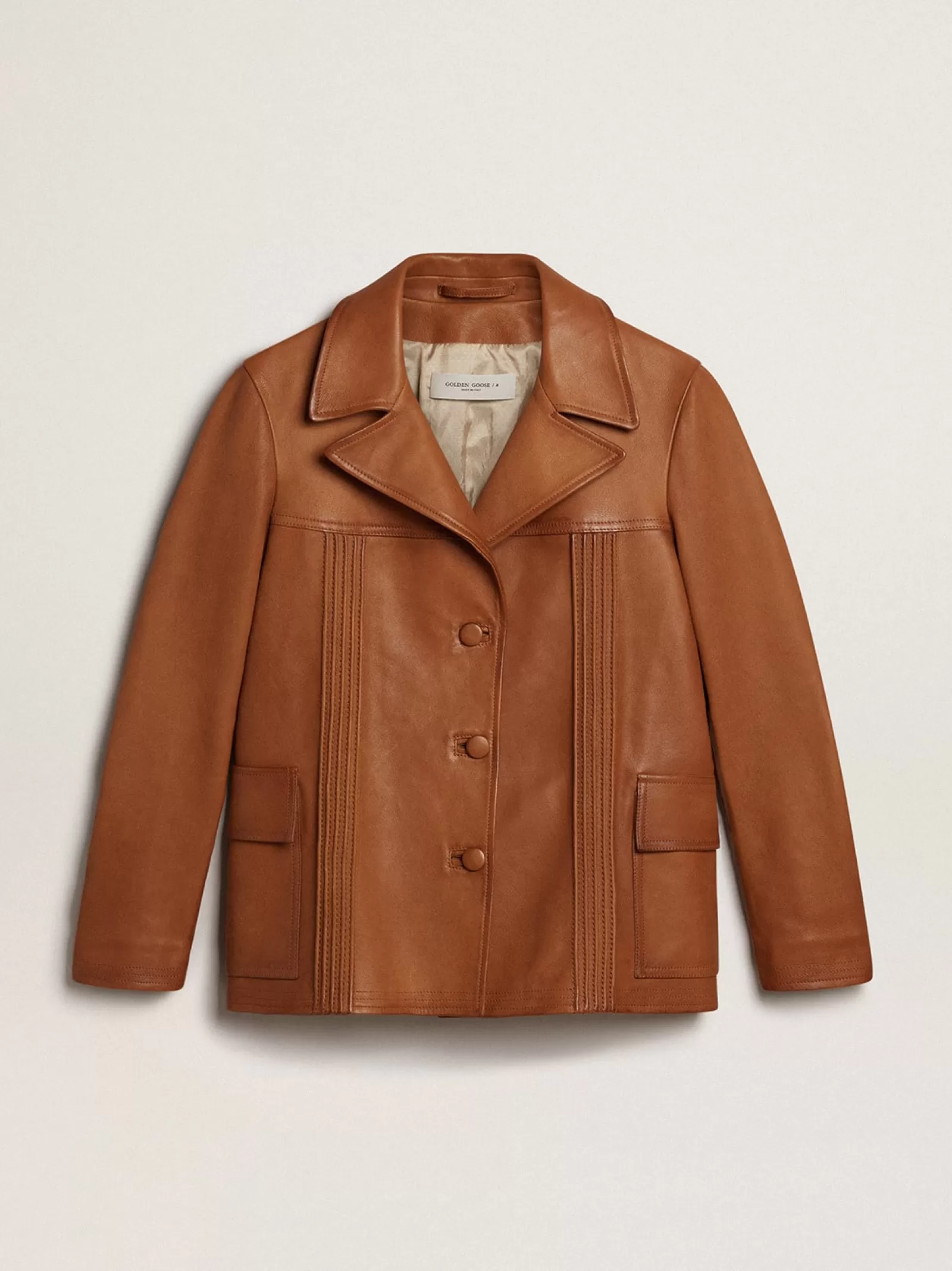 Veste en cuir marron bronze | Golden Goose New