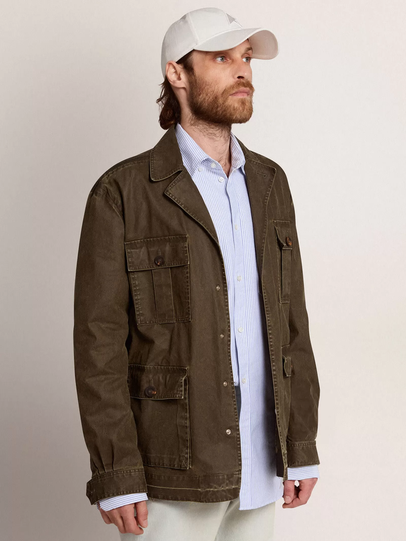 Veste saharienne homme en toile vert militaire | Golden Goose Outlet