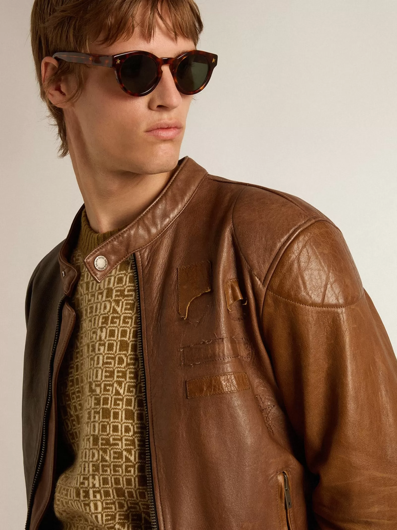 Veste style motard en nappa marron | Golden Goose Flash Sale