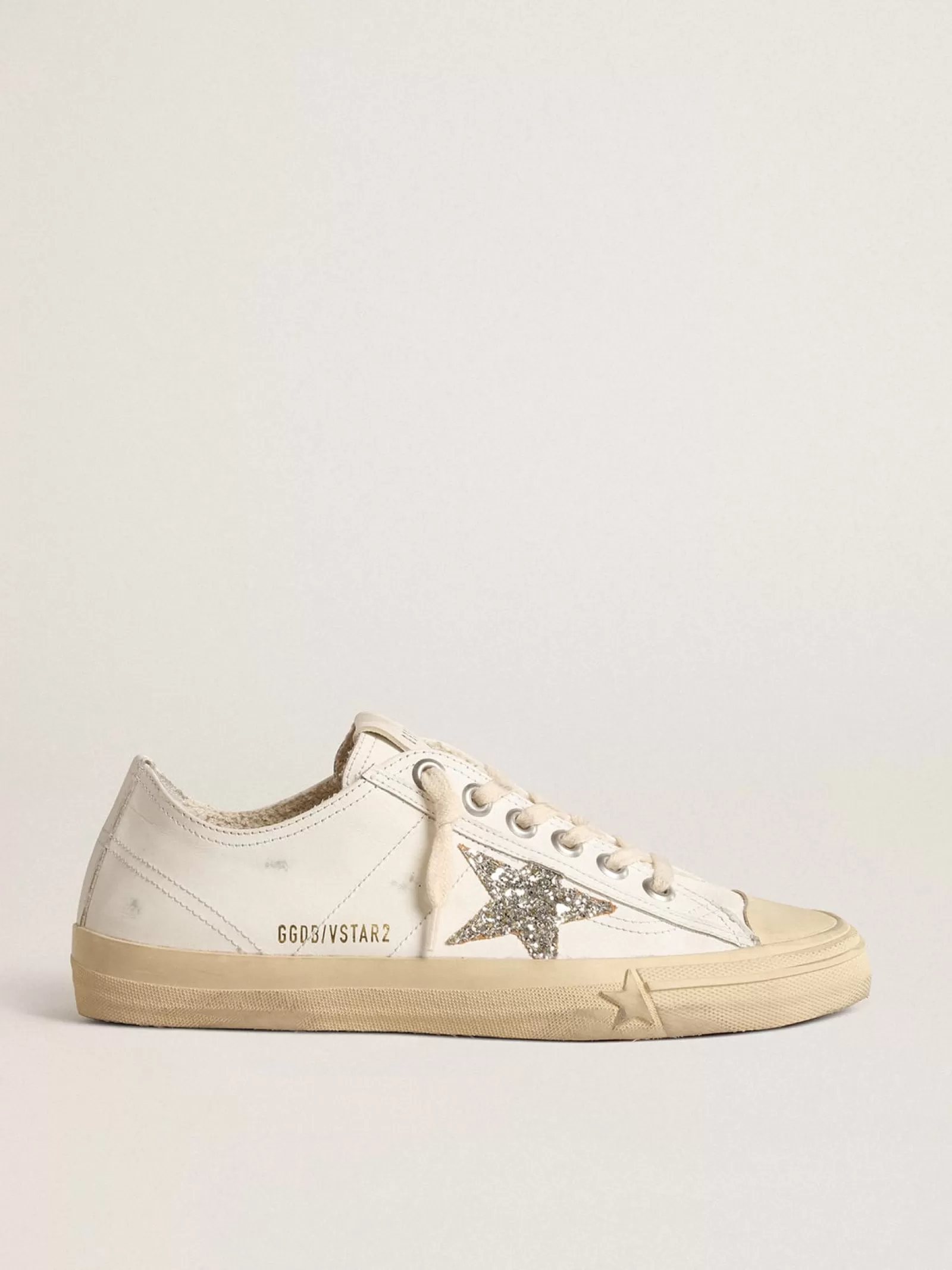 V-Star en nappa blanc avec étoile à paillettes platine | Golden Goose Shop